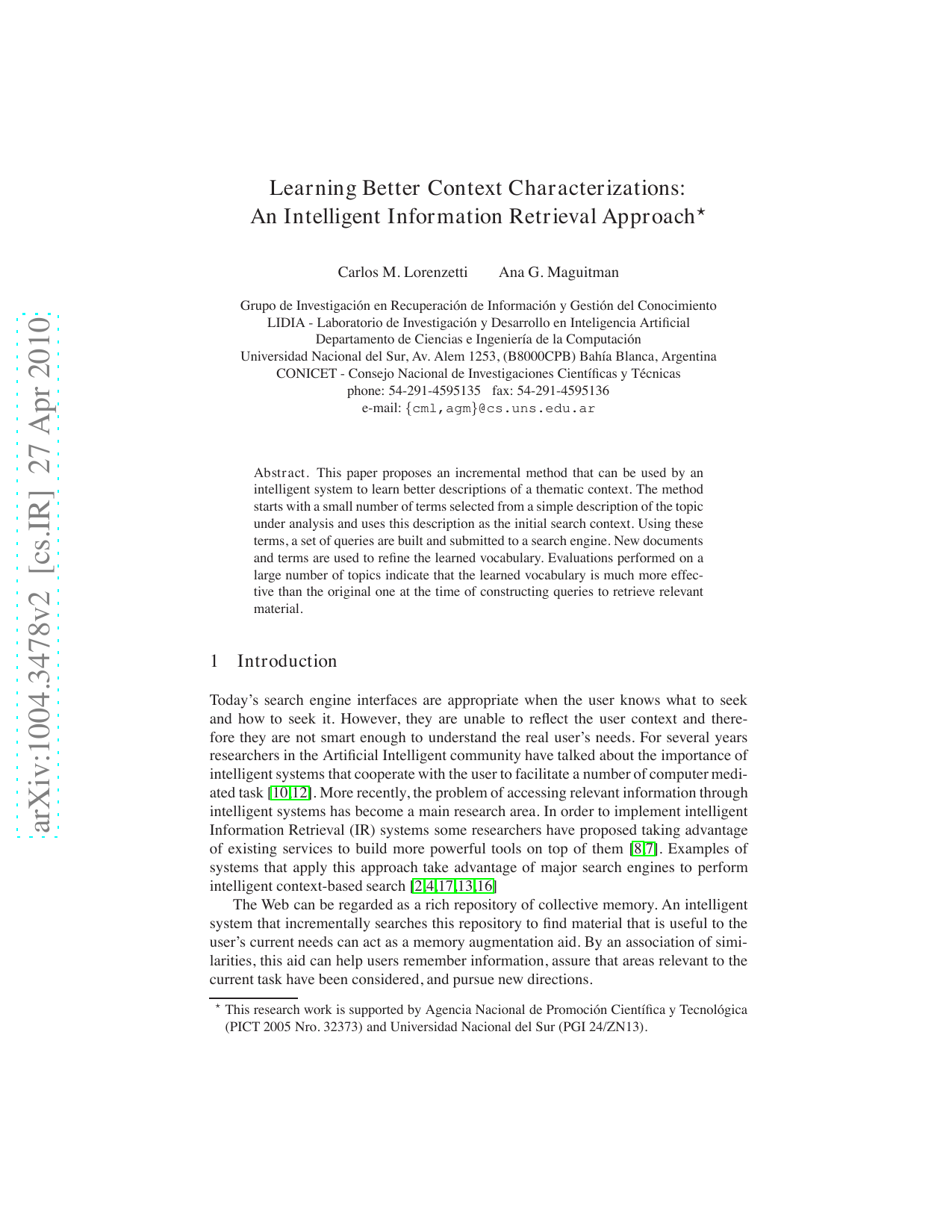 Learning Better Context Characterizations: An Intelligent Information Retrieval Approach