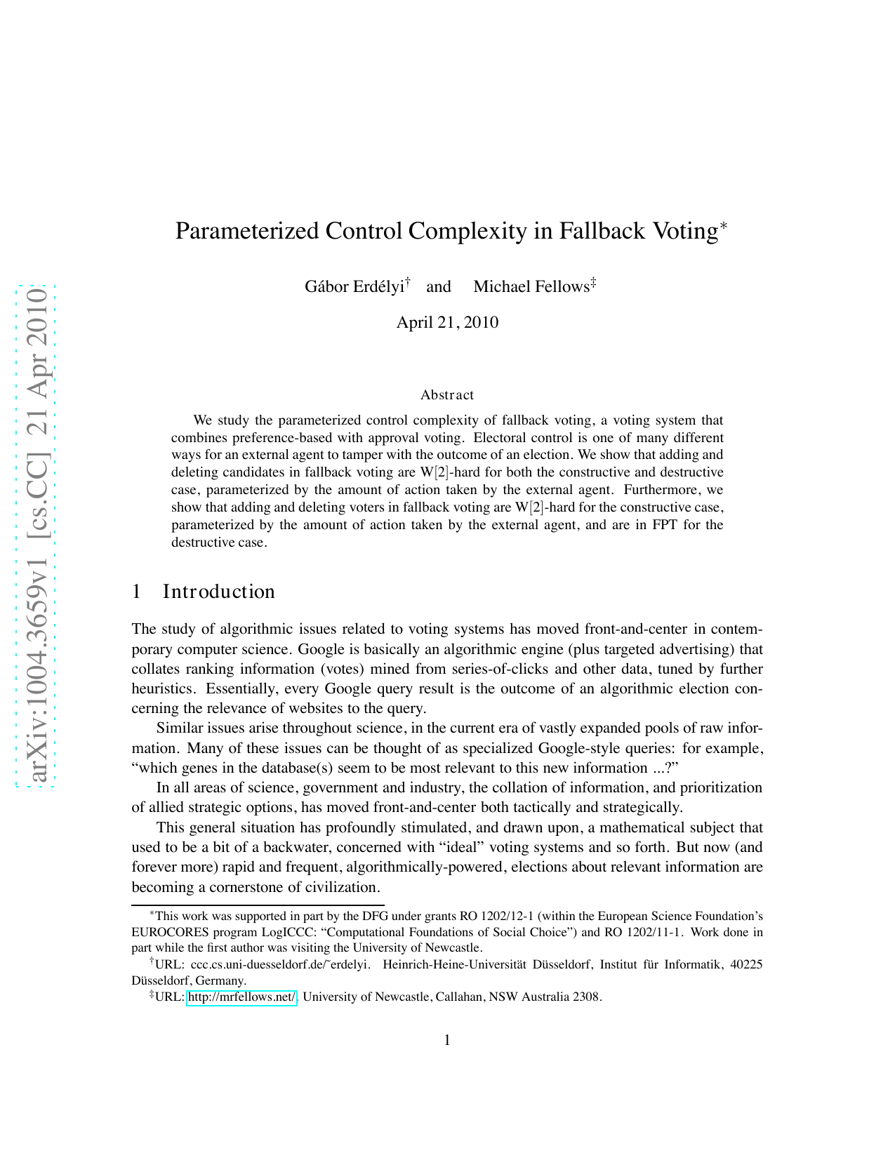 Parameterized Control Complexity in Fallback Voting