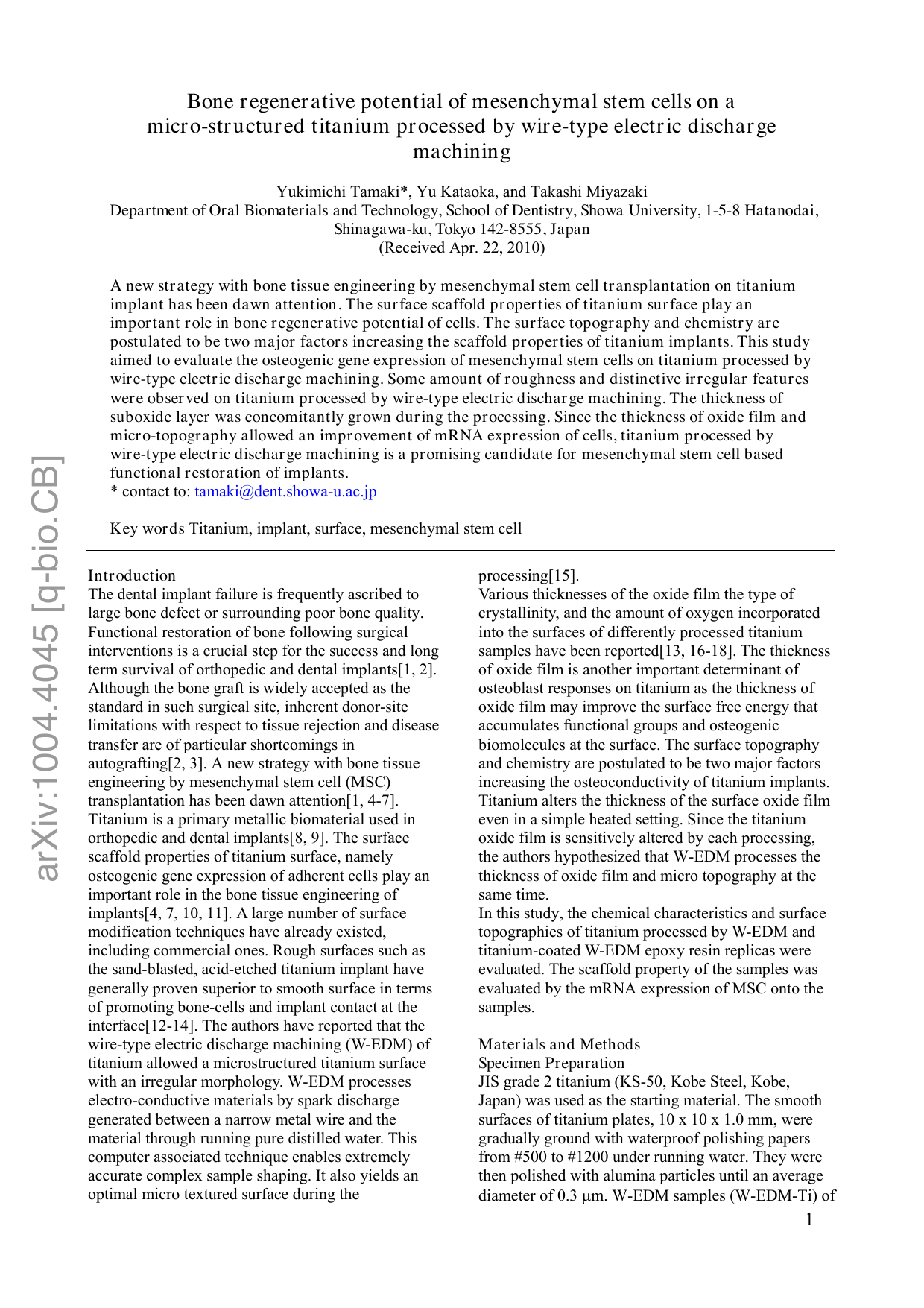 Bone regenerative potential of mesenchymal stem cells on a   micro-structured titanium processed by wire-type electric discharge machining