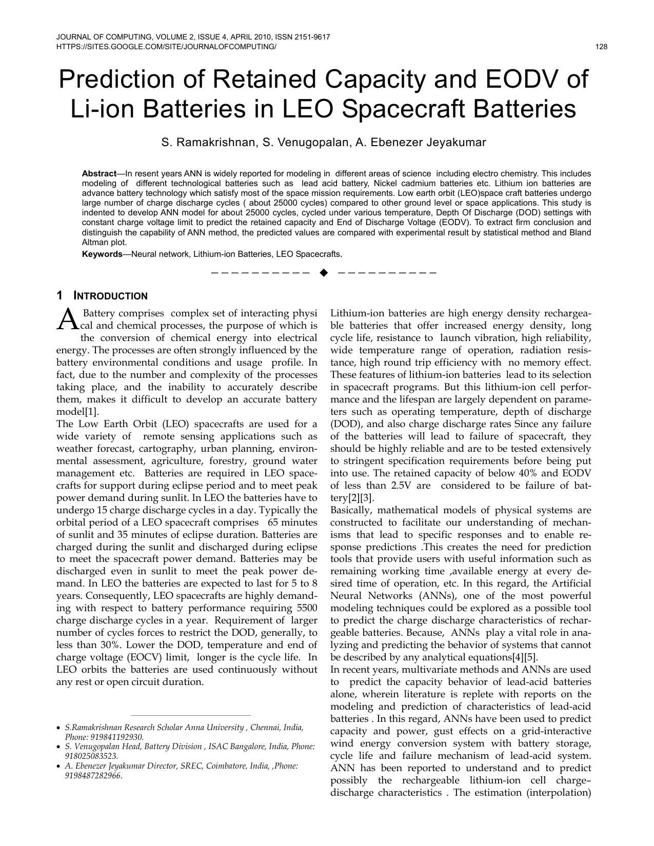 Prediction of Retained Capacity and EODV of Li-ion Batteries in LEO Spacecraft Batteries