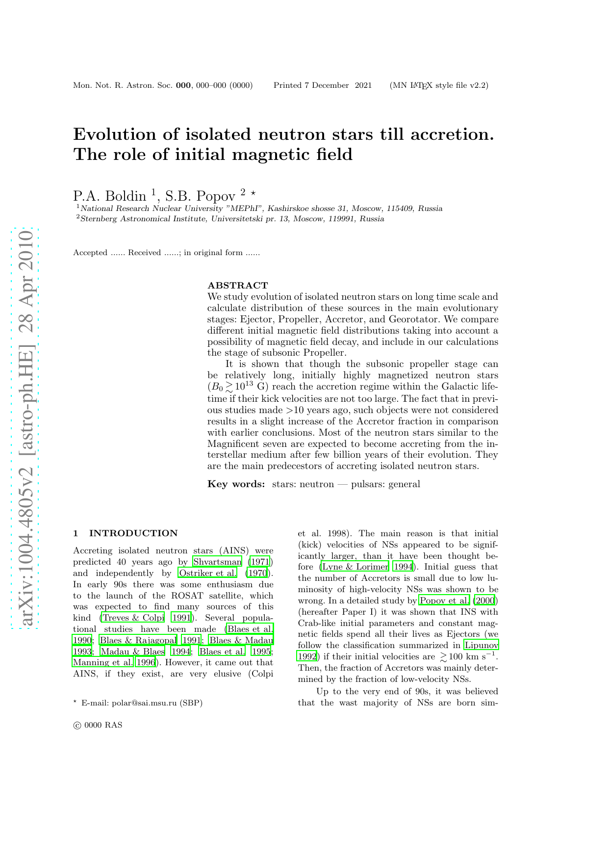 Evolution of isolated neutron stars till accretion. The role of initial   magnetic field