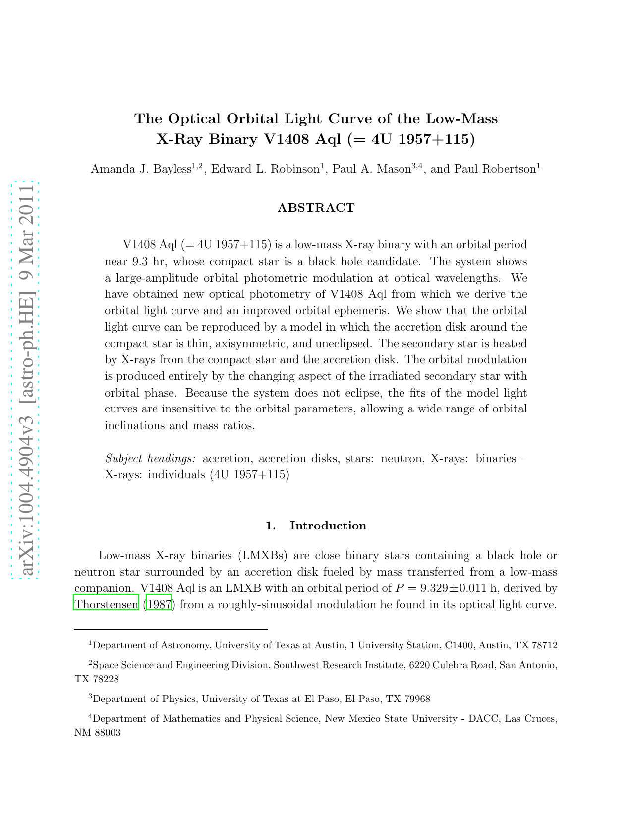 The Optical Orbital Light Curve of the Low-mass X-ray Binary V1408 Aquilae (= 4U 1957+115)