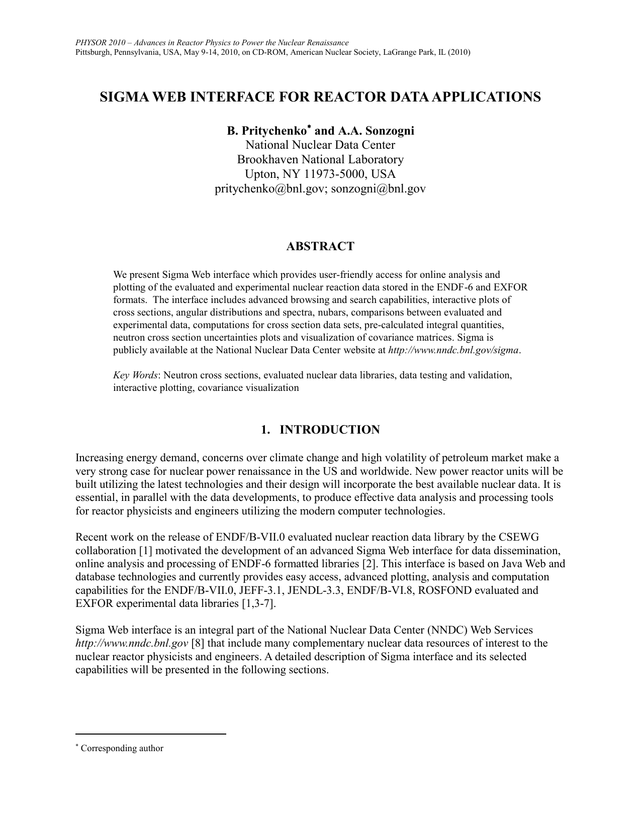 Sigma web interface for reactor data applications