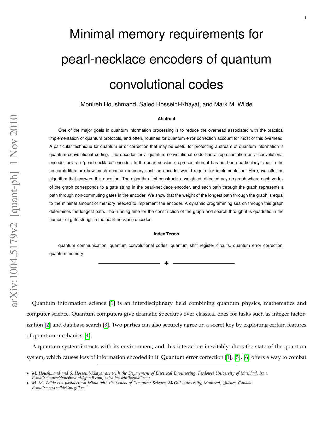 Minimal memory requirements for pearl-necklace encoders of quantum convolutional codes