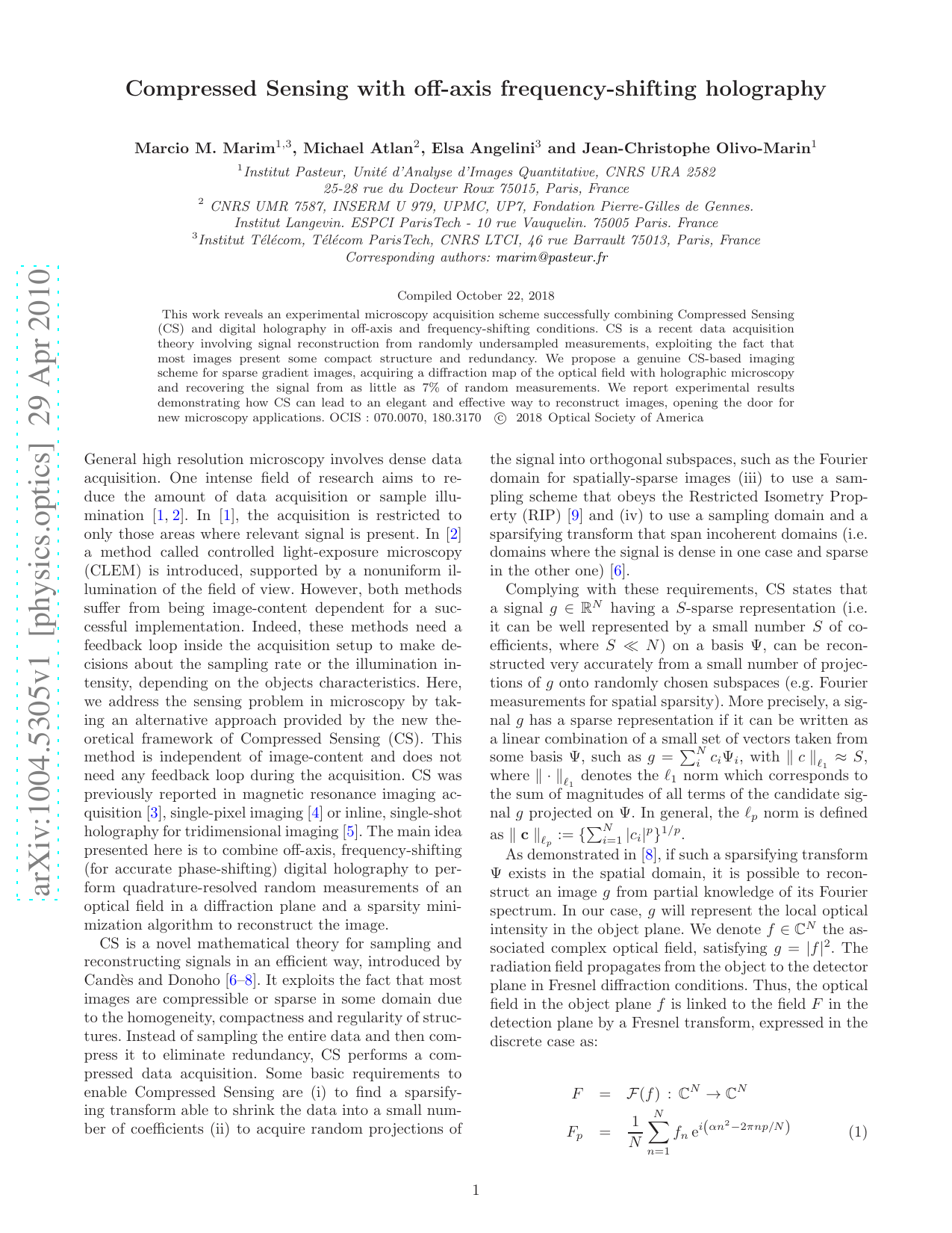 Compressed Sensing with off-axis frequency-shifting holography