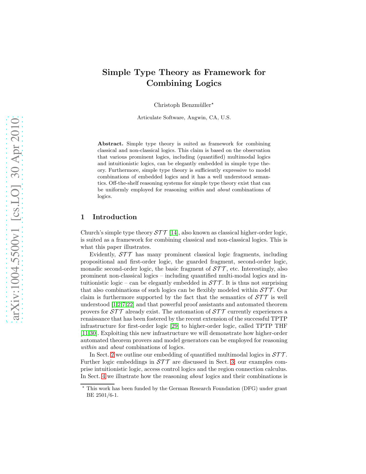 Simple Type Theory as Framework for Combining Logics