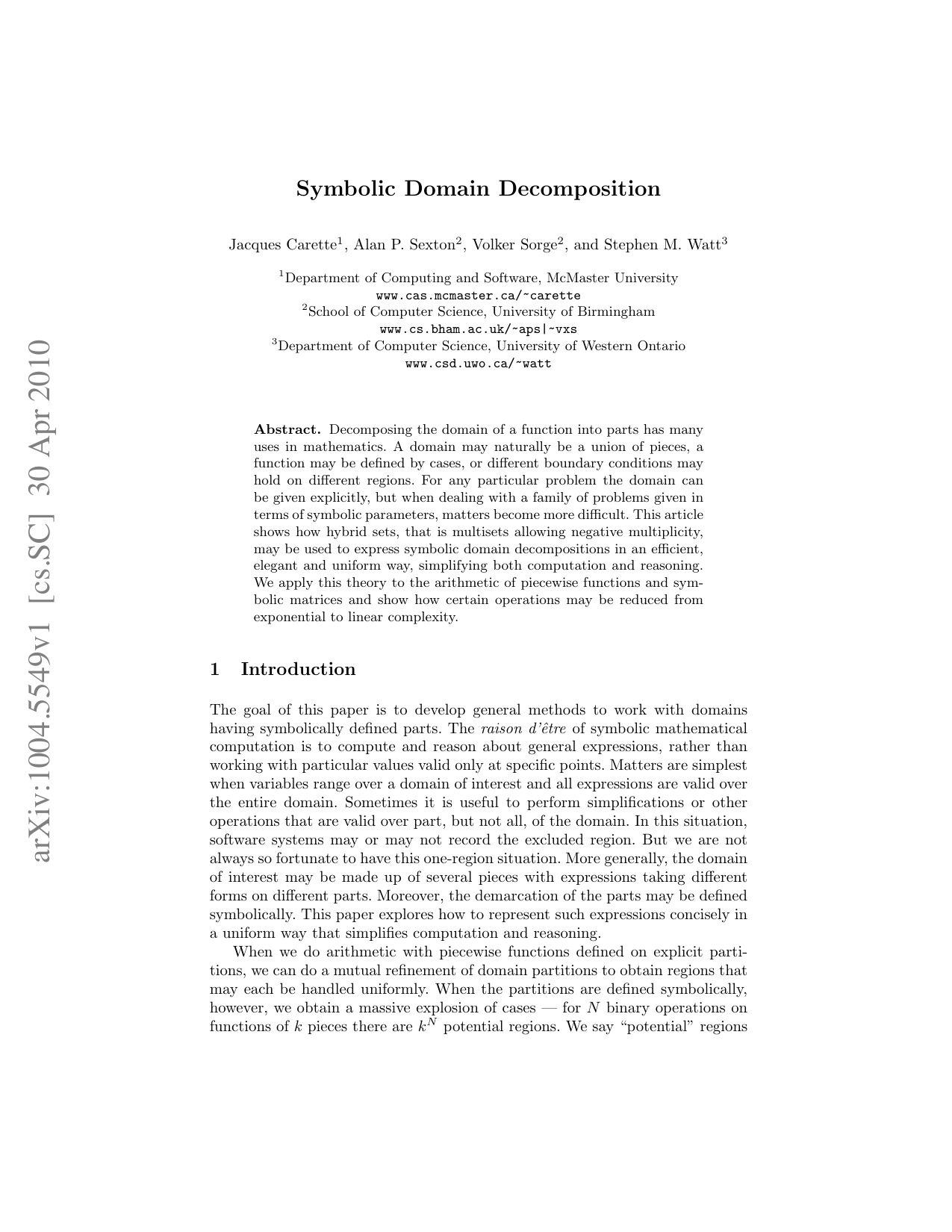 Symbolic Domain Decomposition