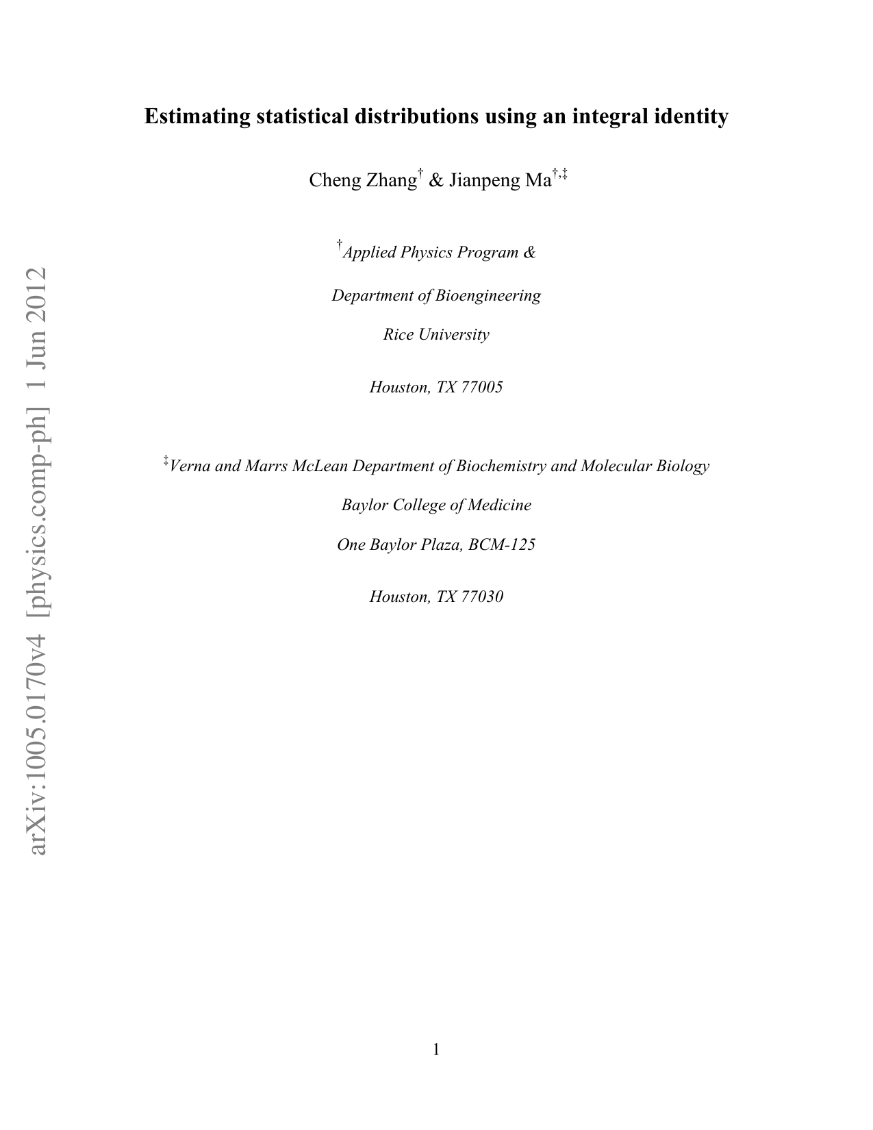 Estimating statistical distributions using an integral identity