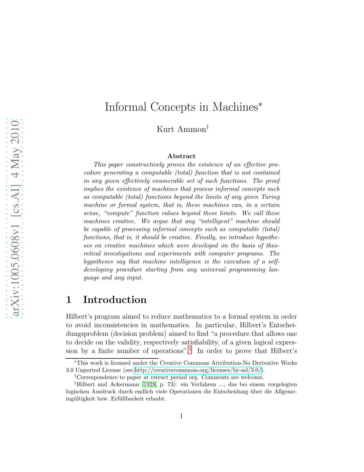 Informal Concepts in Machines