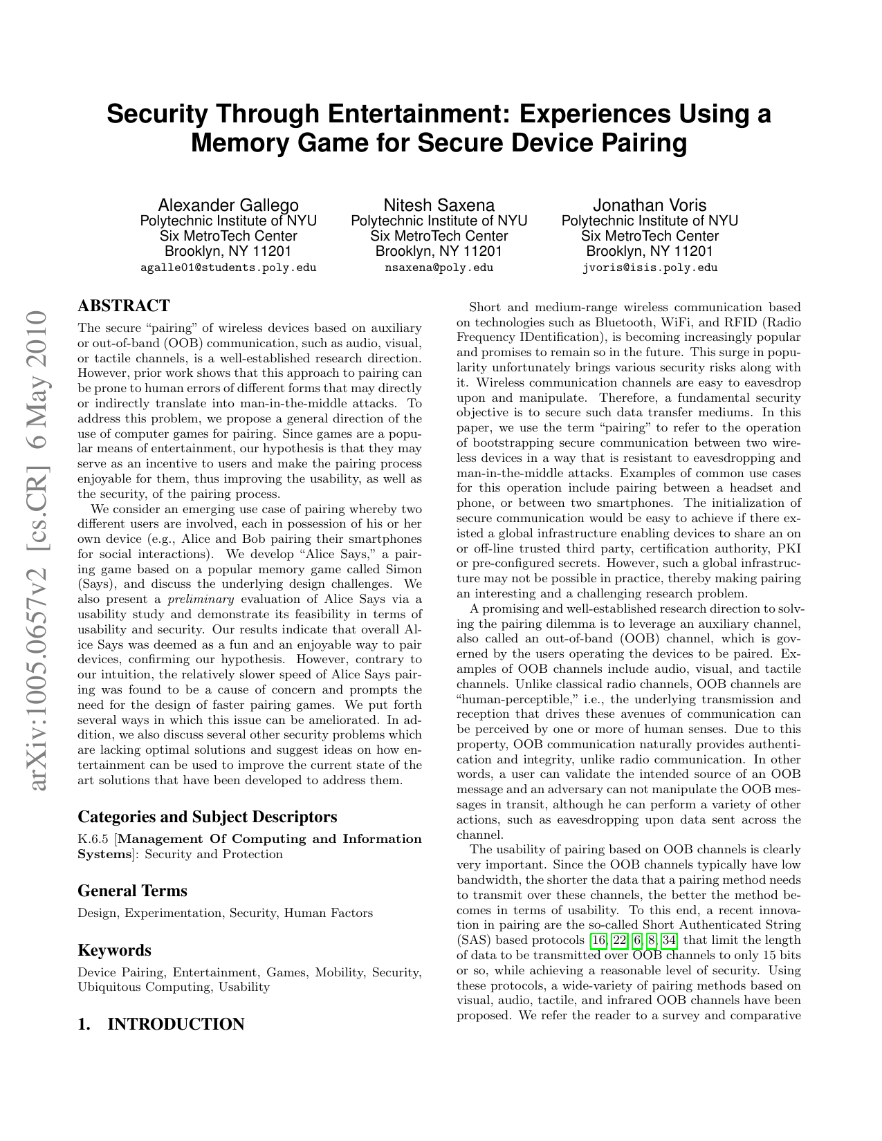 Security Through Entertainment: Experiences Using a Memory Game for Secure Device Pairing
