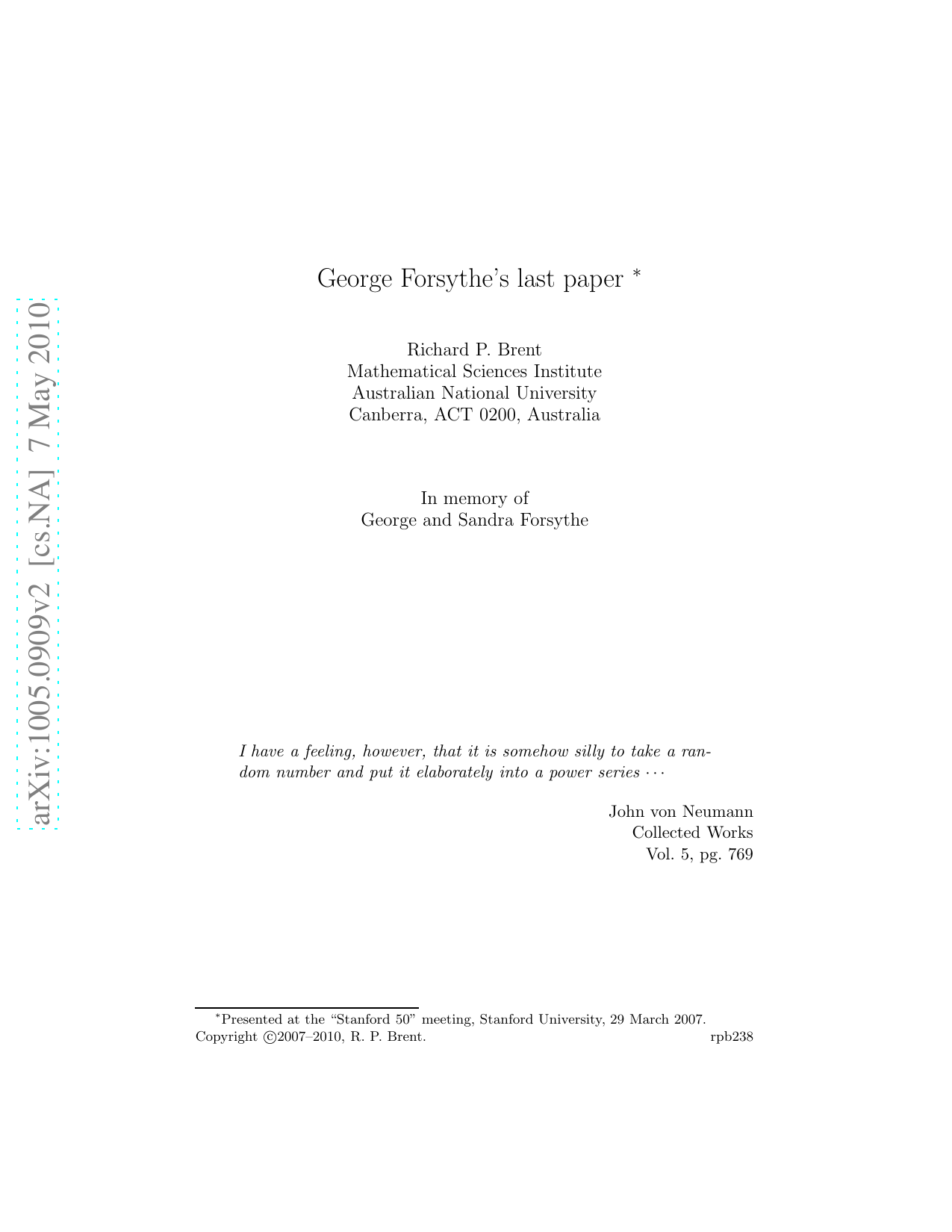 George Forsythes last paper