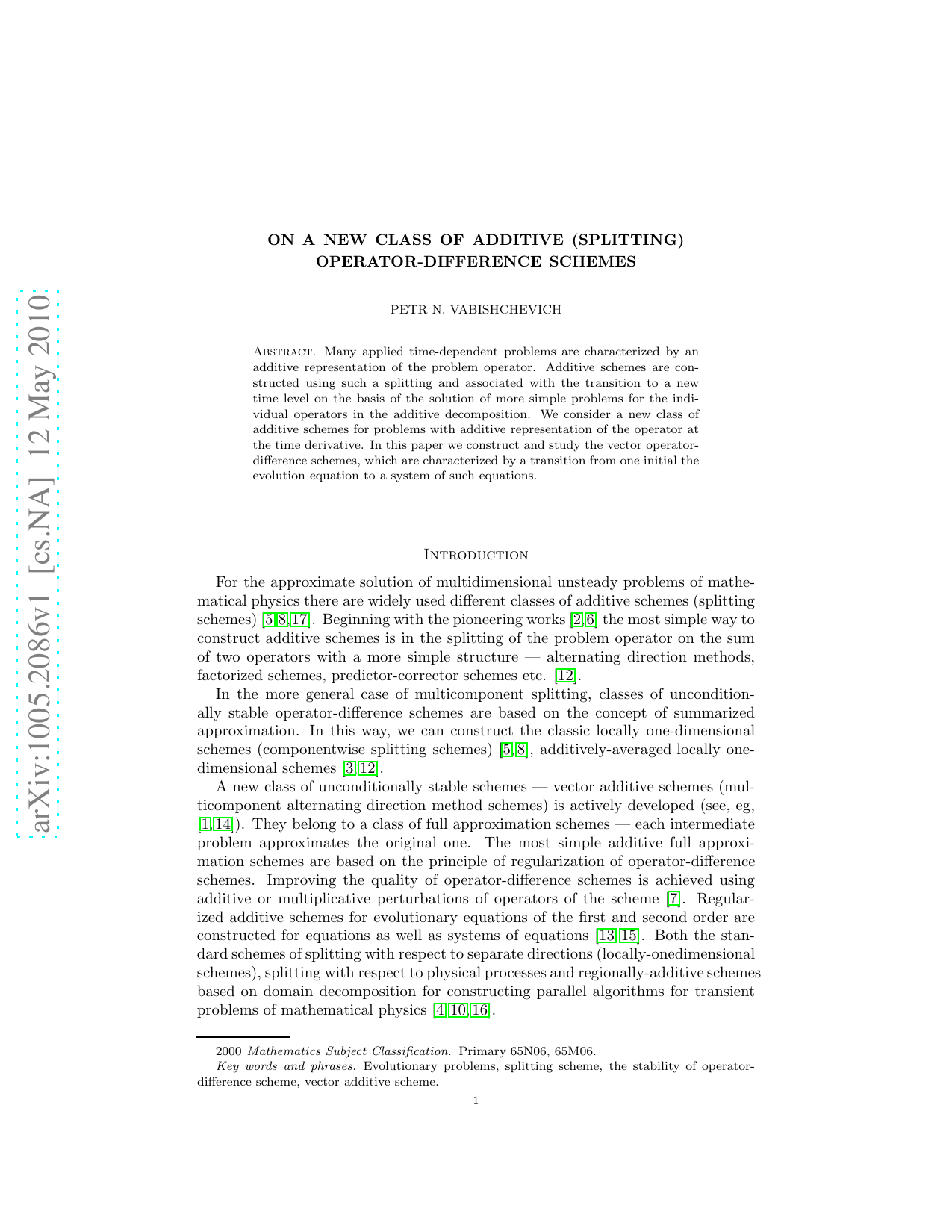On a new class of additive (splitting) operator-difference schemes