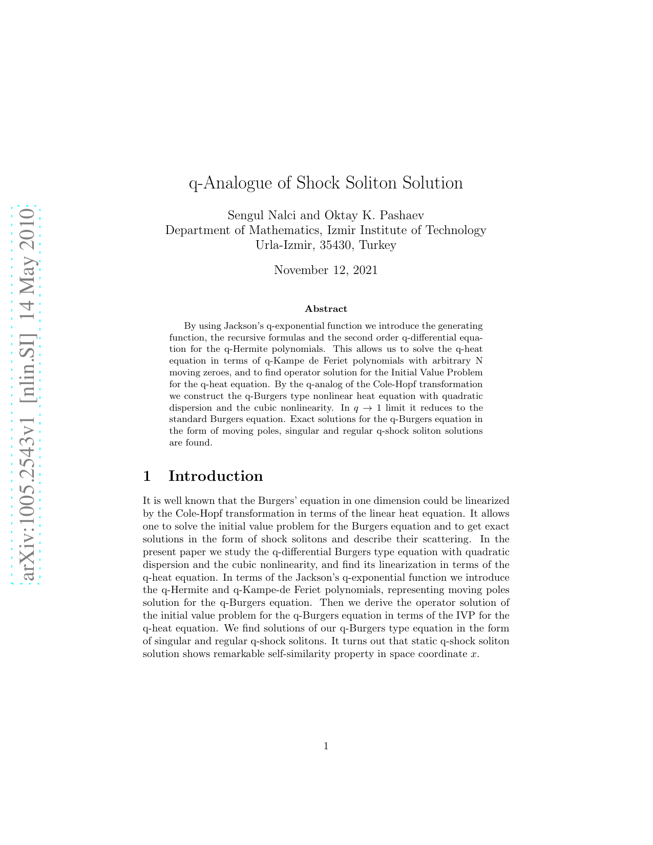 q-Analogue of Shock Soliton Solution