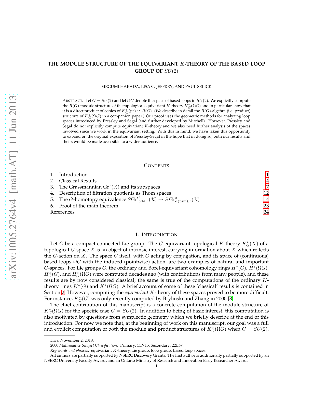 The module structure of the equivariant K-theory of the based loop group   of SU(2)