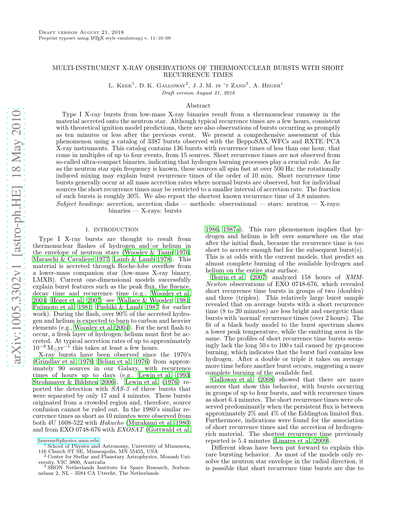 Multi-Instrument X-ray Observations of Thermonuclear Bursts with Short   Recurrence Times