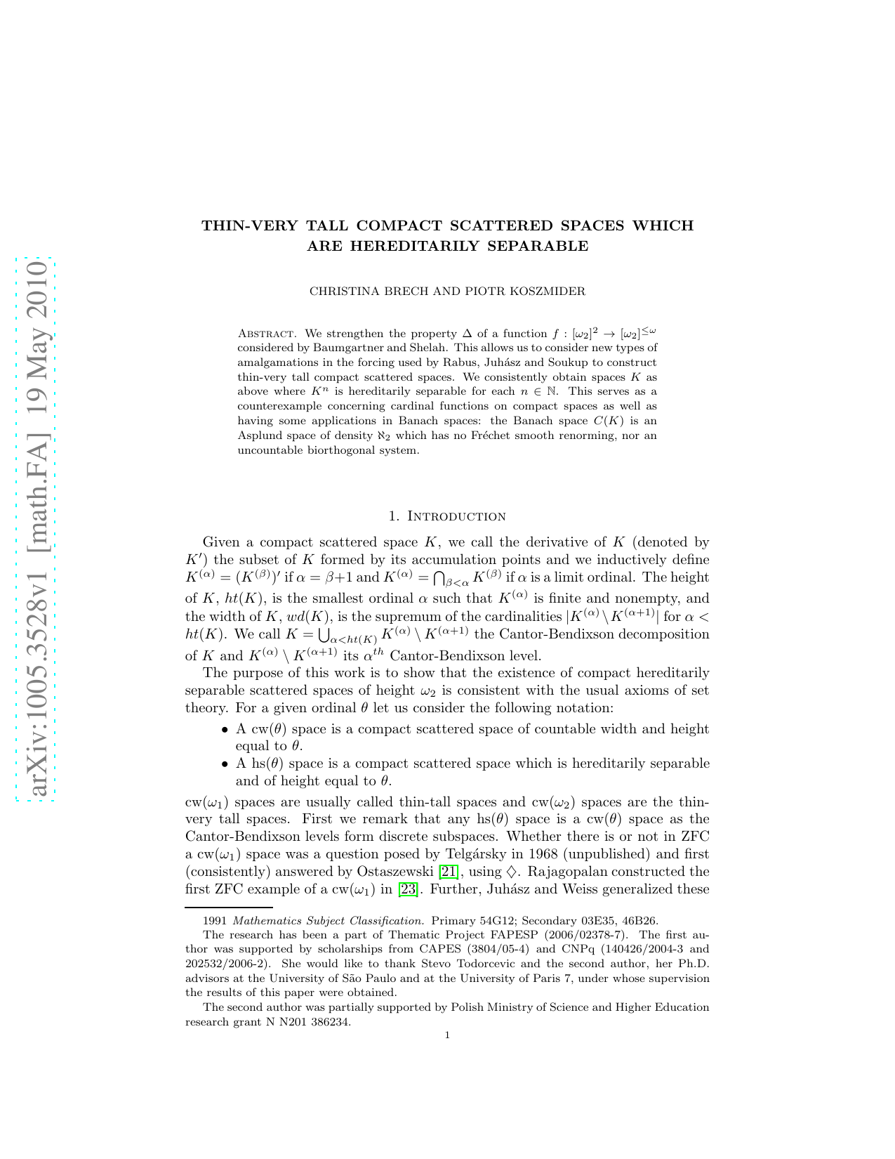 Thin-very tall compact scattered spaces which are hereditarily separable