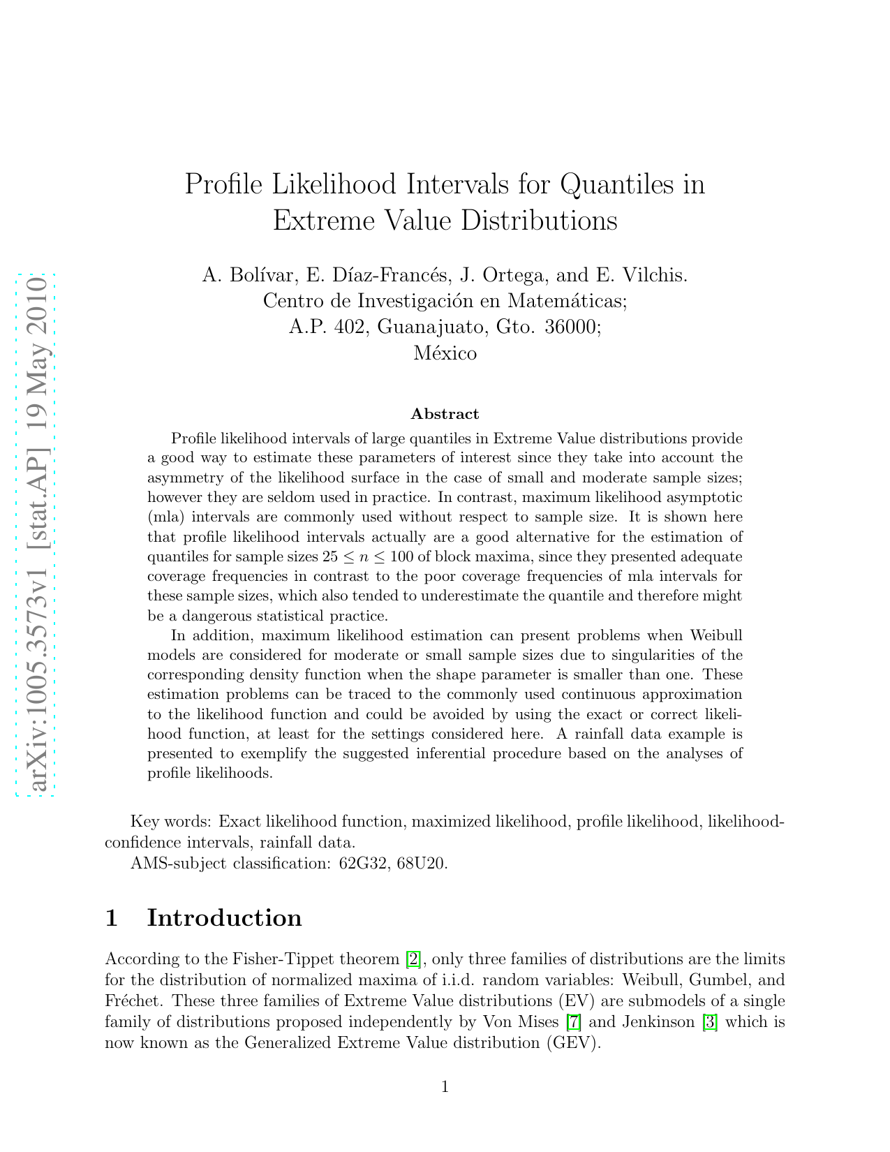 Profile Likelihood Intervals for Quantiles in Extreme Value Distributions
