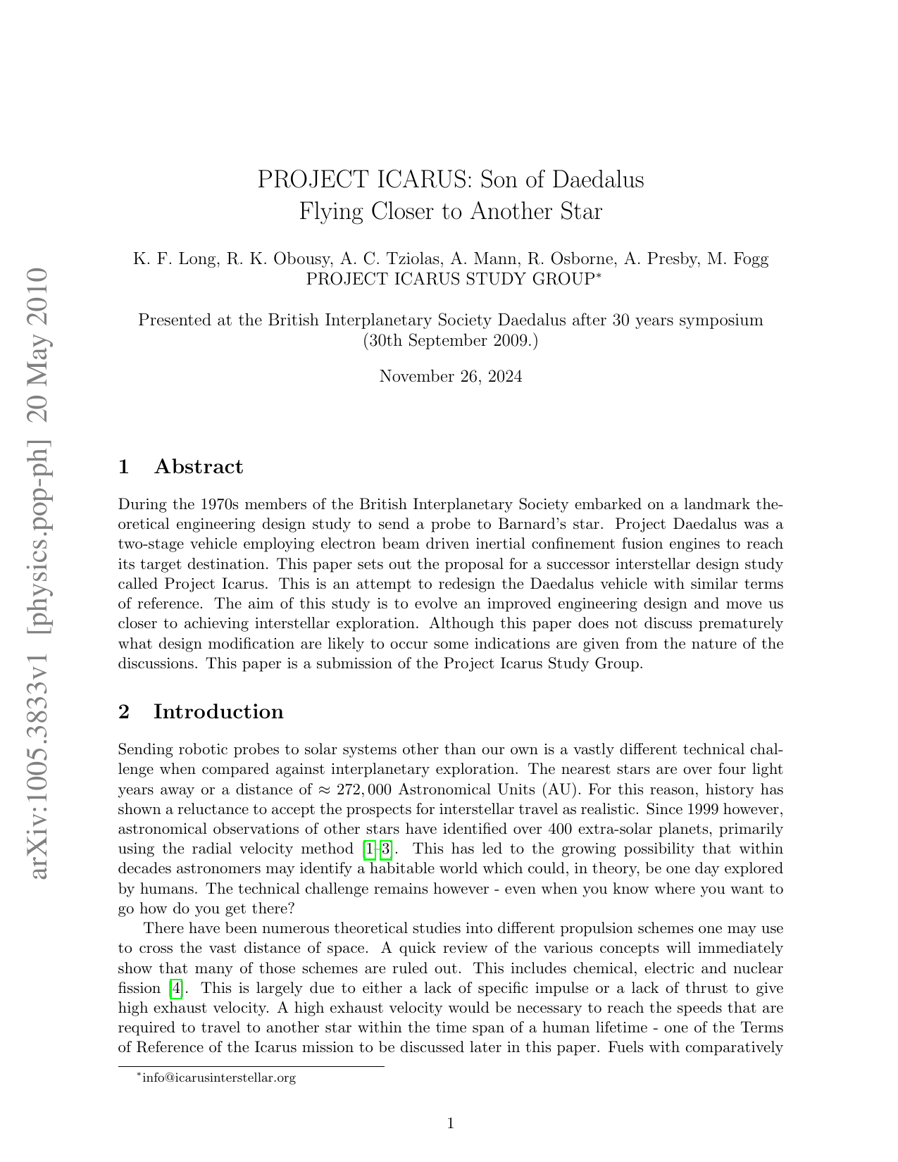 PROJECT ICARUS: Son of Daedalus, Flying Closer to Another Star