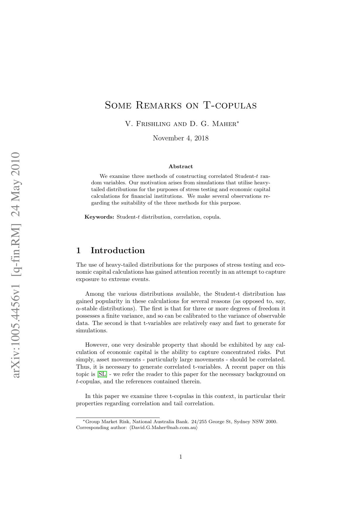 Some Remarks on T-copulas