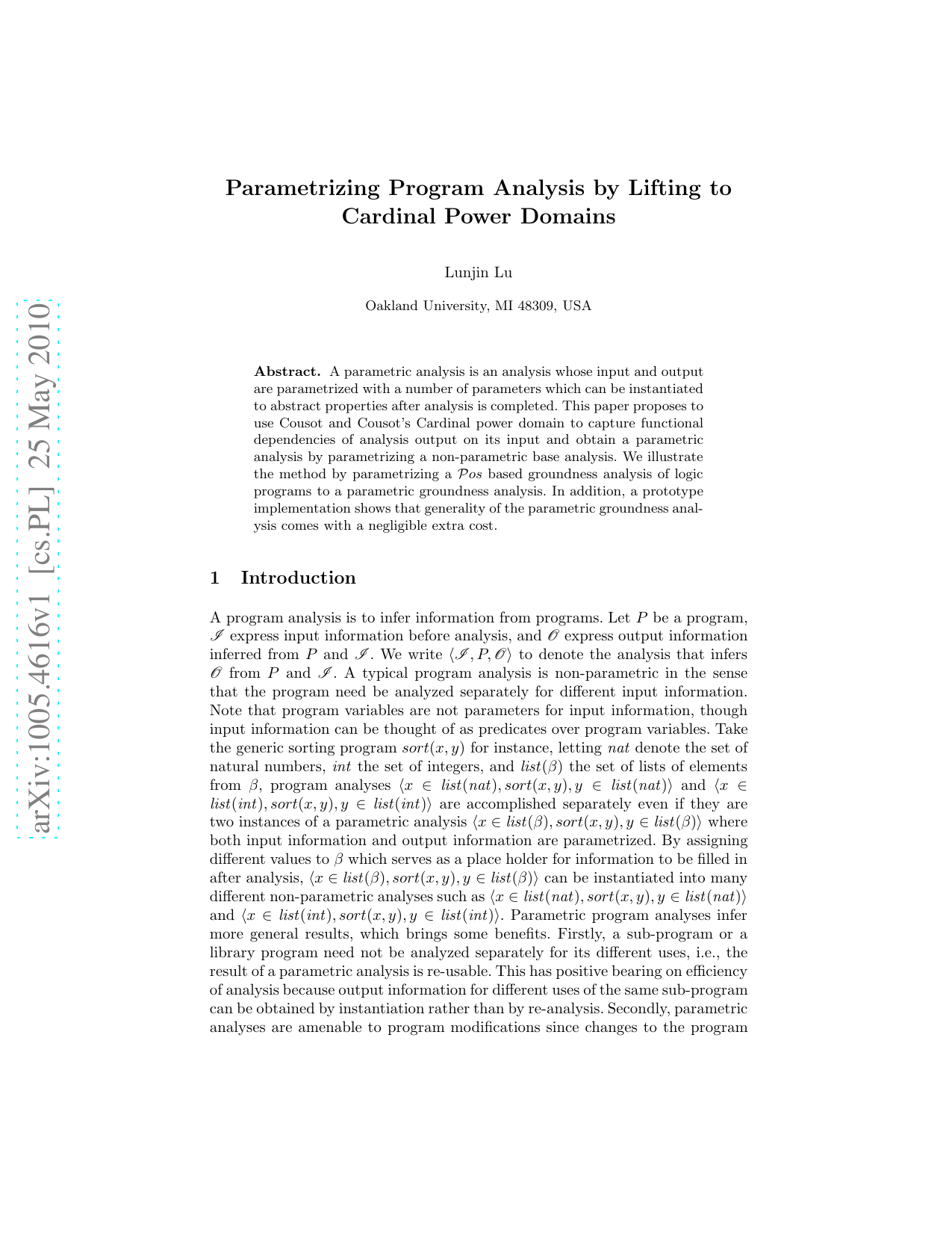Parametrizing Program Analysis by Lifting to Cardinal Power Domains