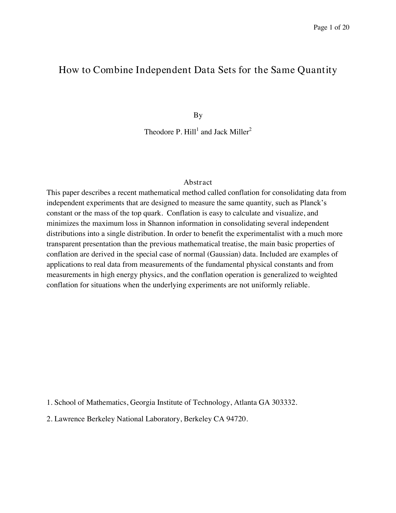 How to Combine Independent Data Sets for the Same Quantity