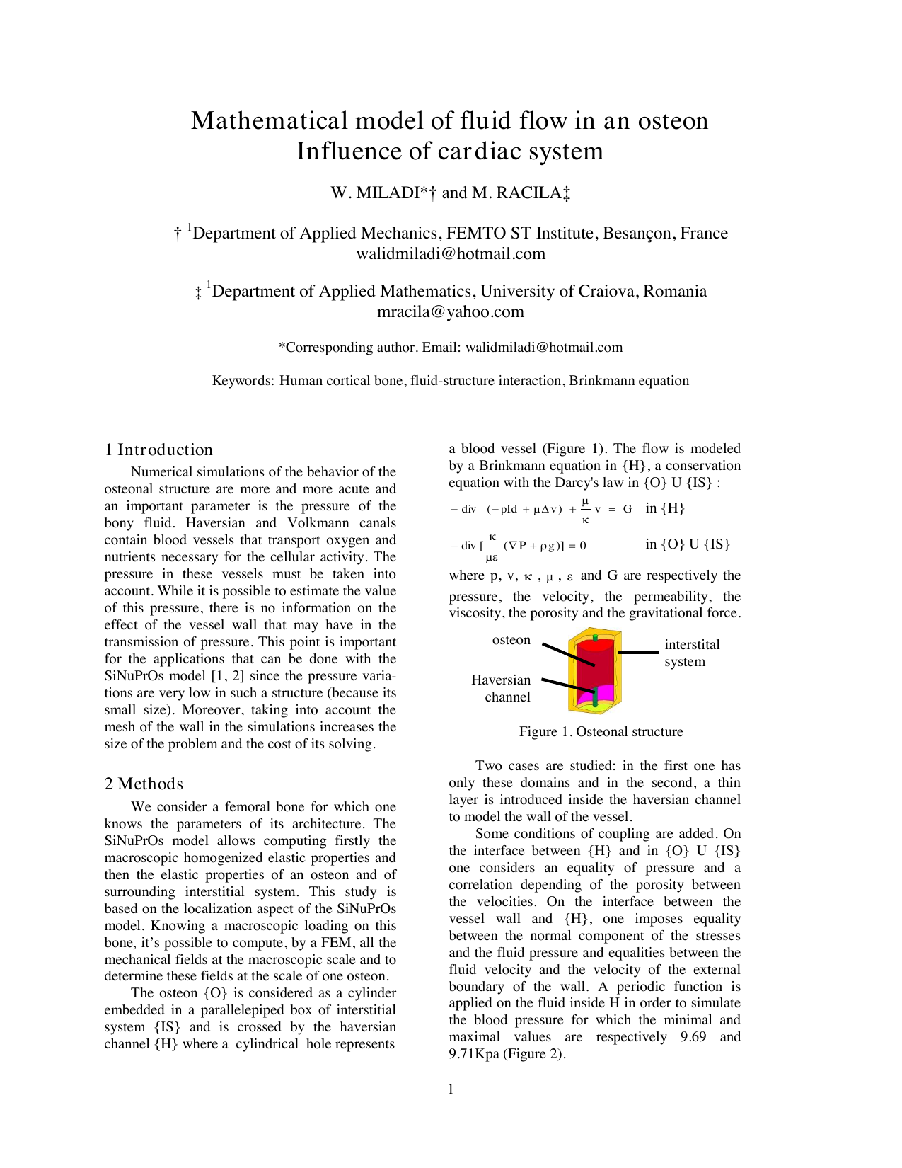 Mathematical model of fluid flow in an osteon influence of cardiac   system