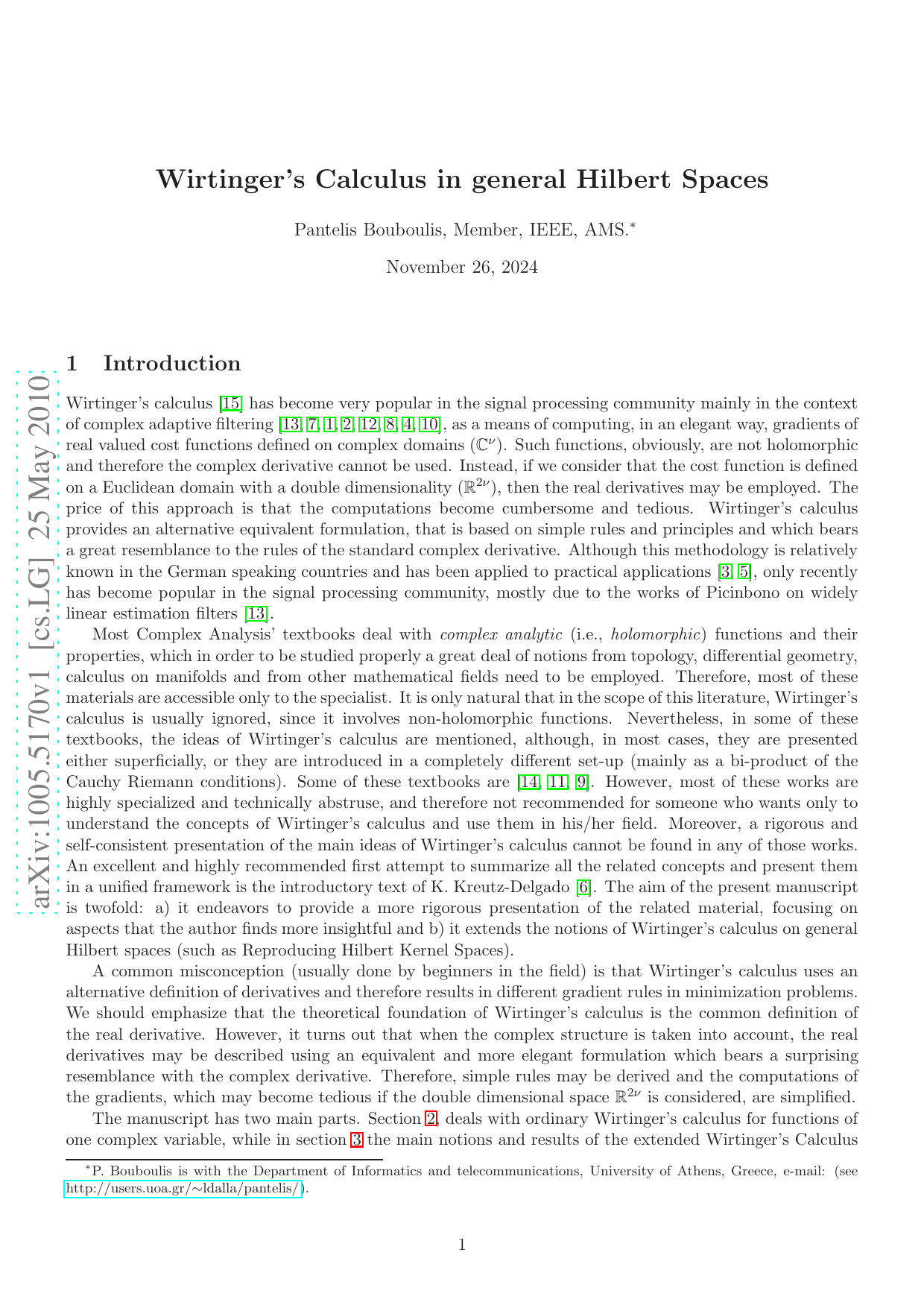Wirtingers Calculus in general Hilbert Spaces