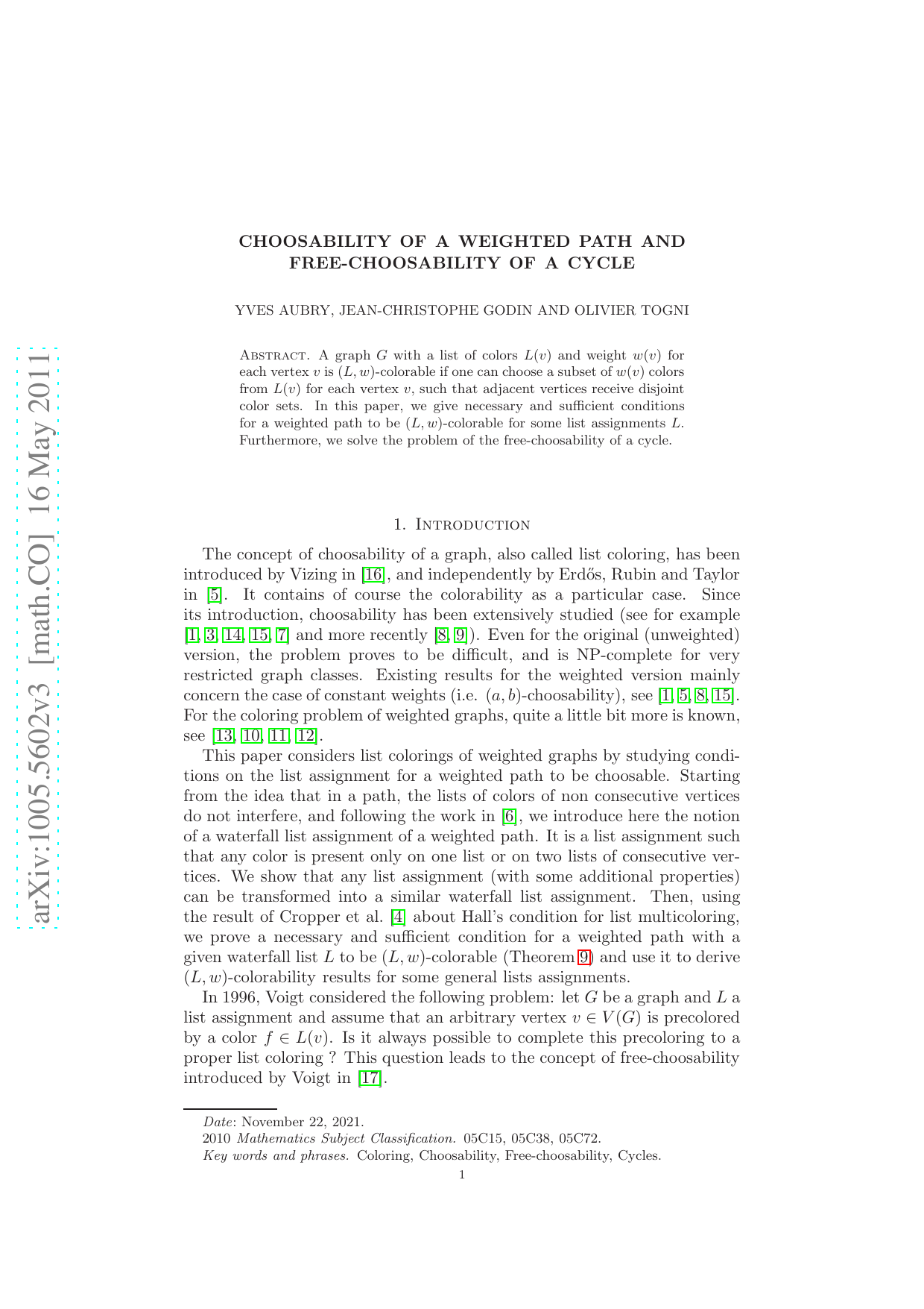 Choosability of a weighted path and free-choosability of a cycle