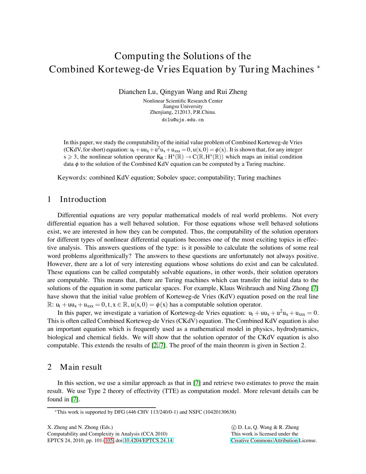 Computing the Solutions of the Combined Korteweg-de Vries Equation by   Turing Machines