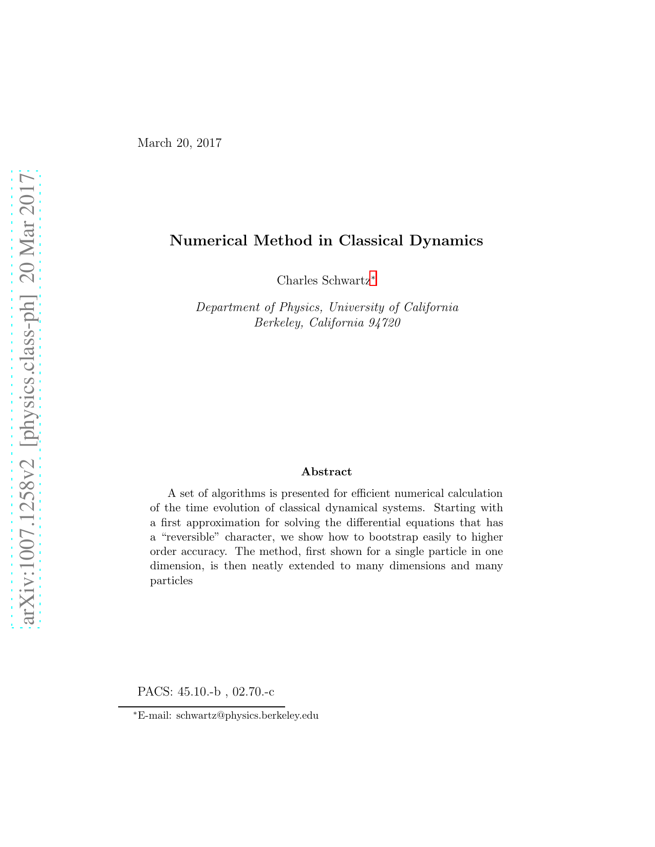 Numerical Method in Classical Dynamics