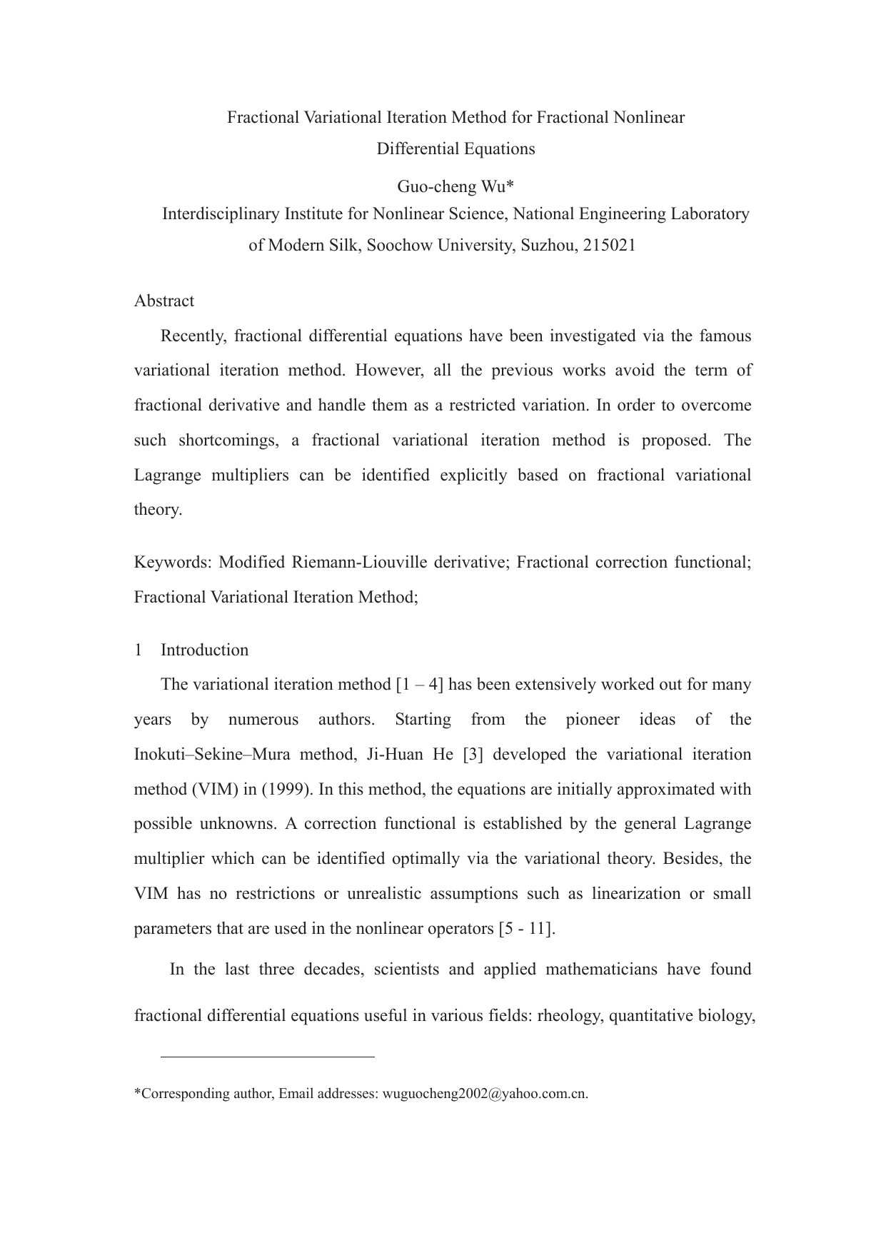 Fractional Variational Iteration Method for Fractional Nonlinear   Differential Equations