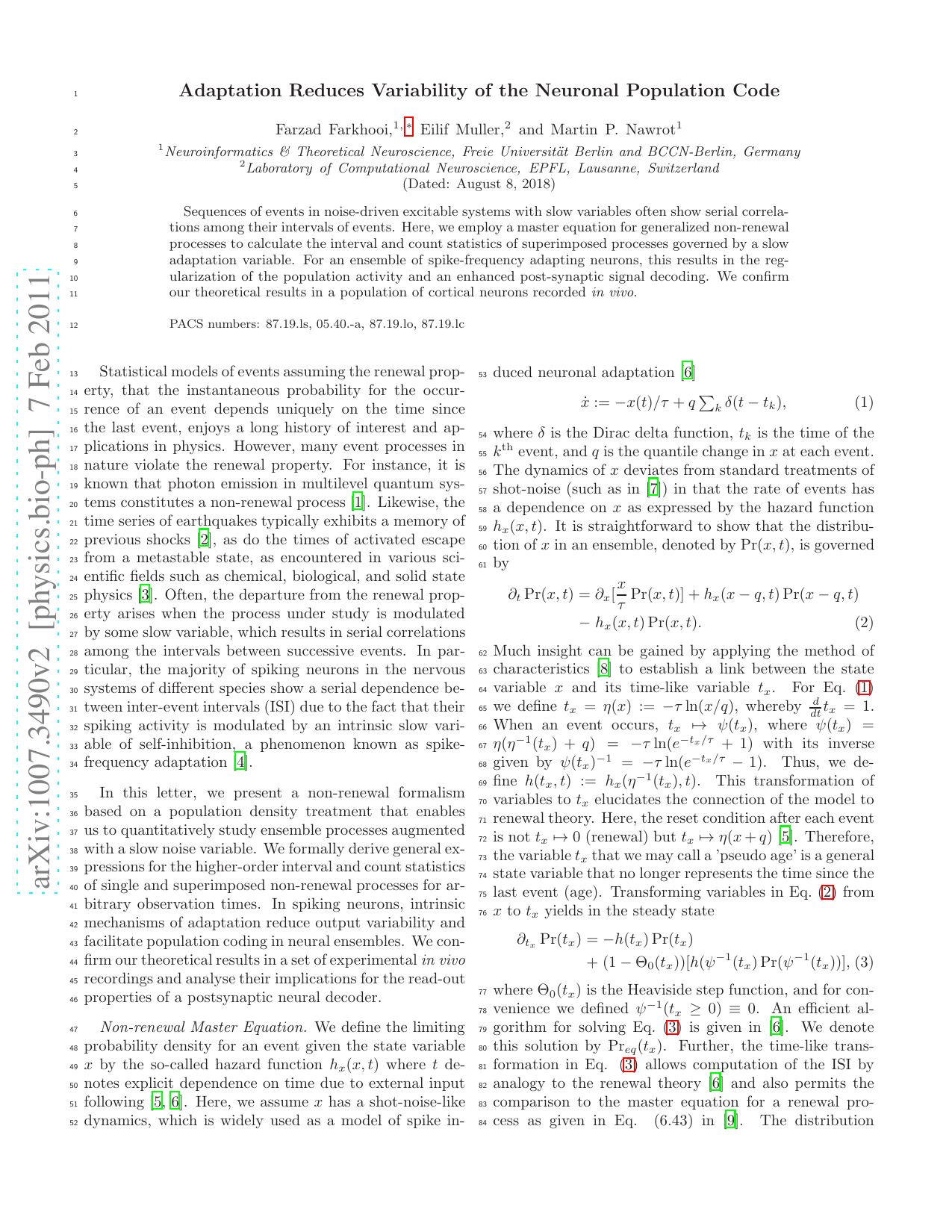 Adaptation Reduces Variability of the Neuronal Population Code