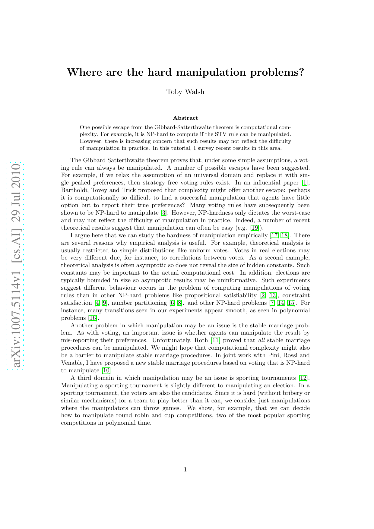 Where are the hard manipulation problems?