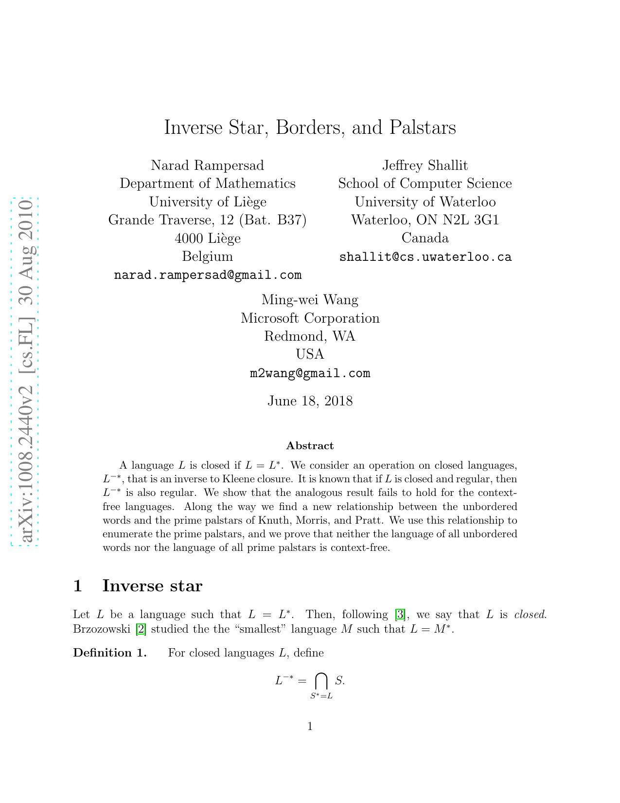 Inverse Star, Borders, and Palstars