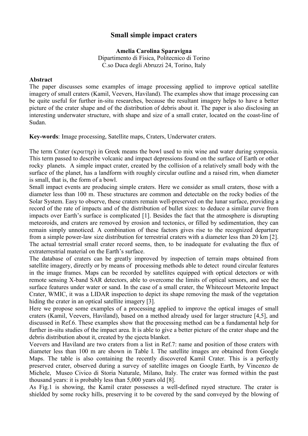 Small simple impact craters