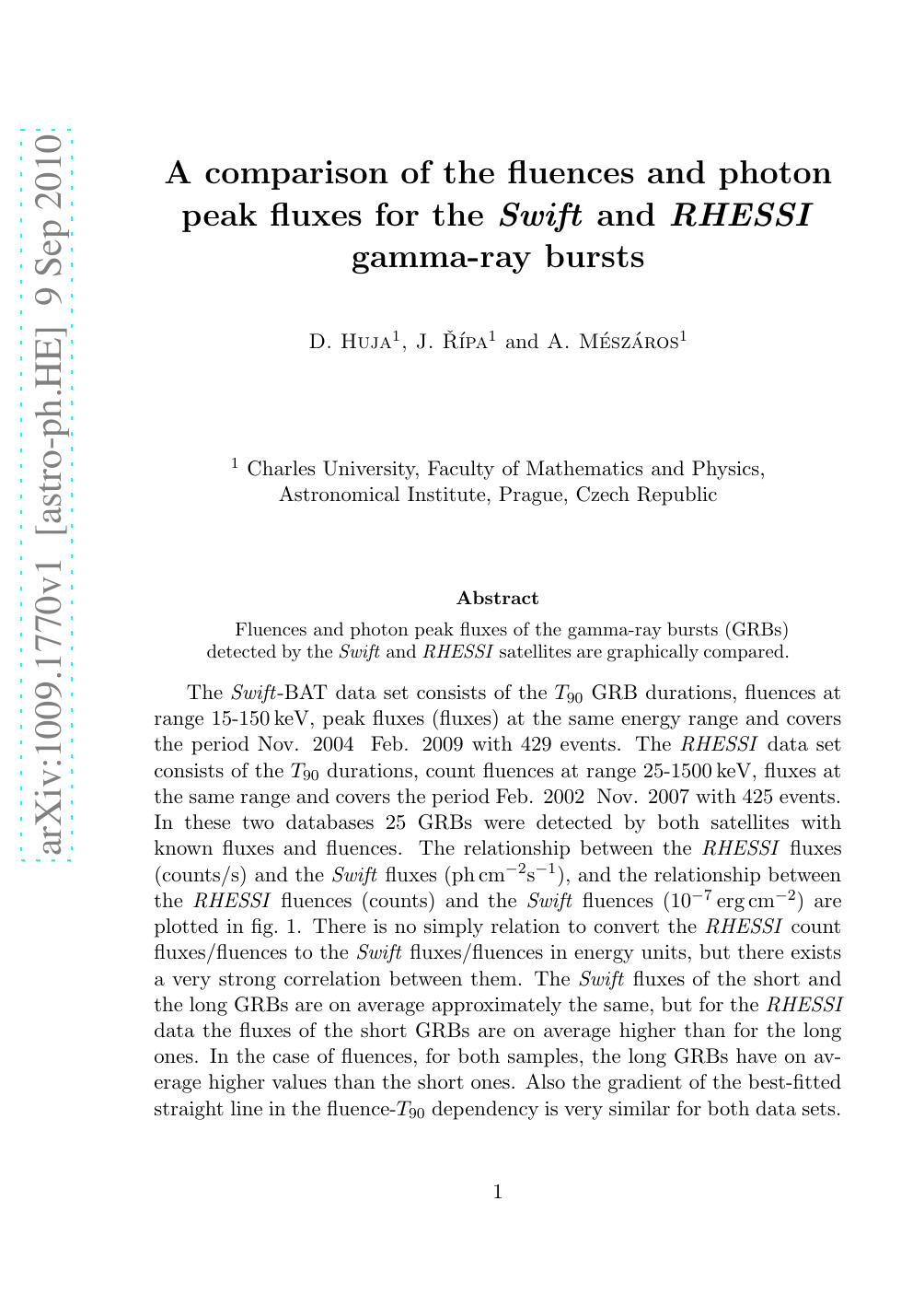 A comparison of the fluences and photon peak fluxes for the Swift and   RHESSI gamma-ray bursts