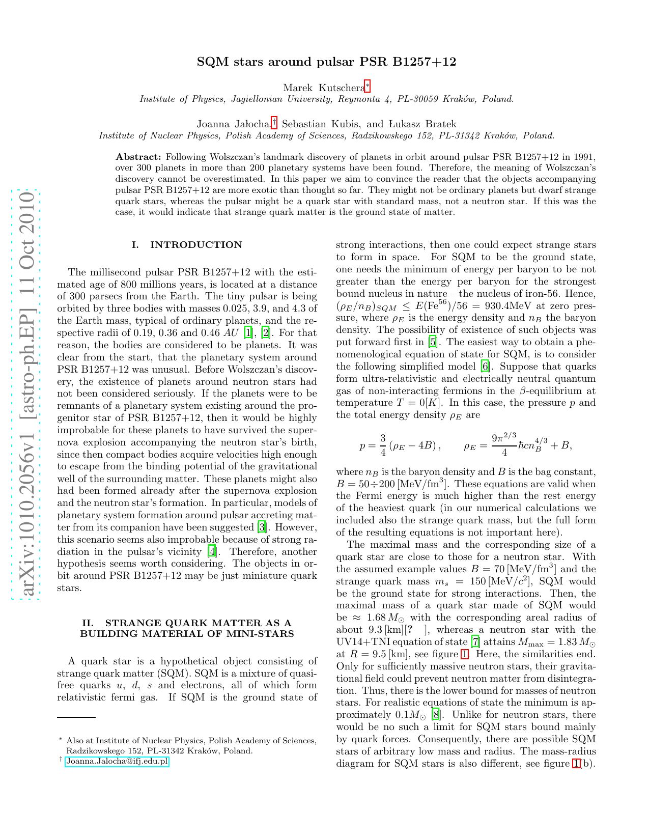 SQM stars around pulsar PSR B1257+12