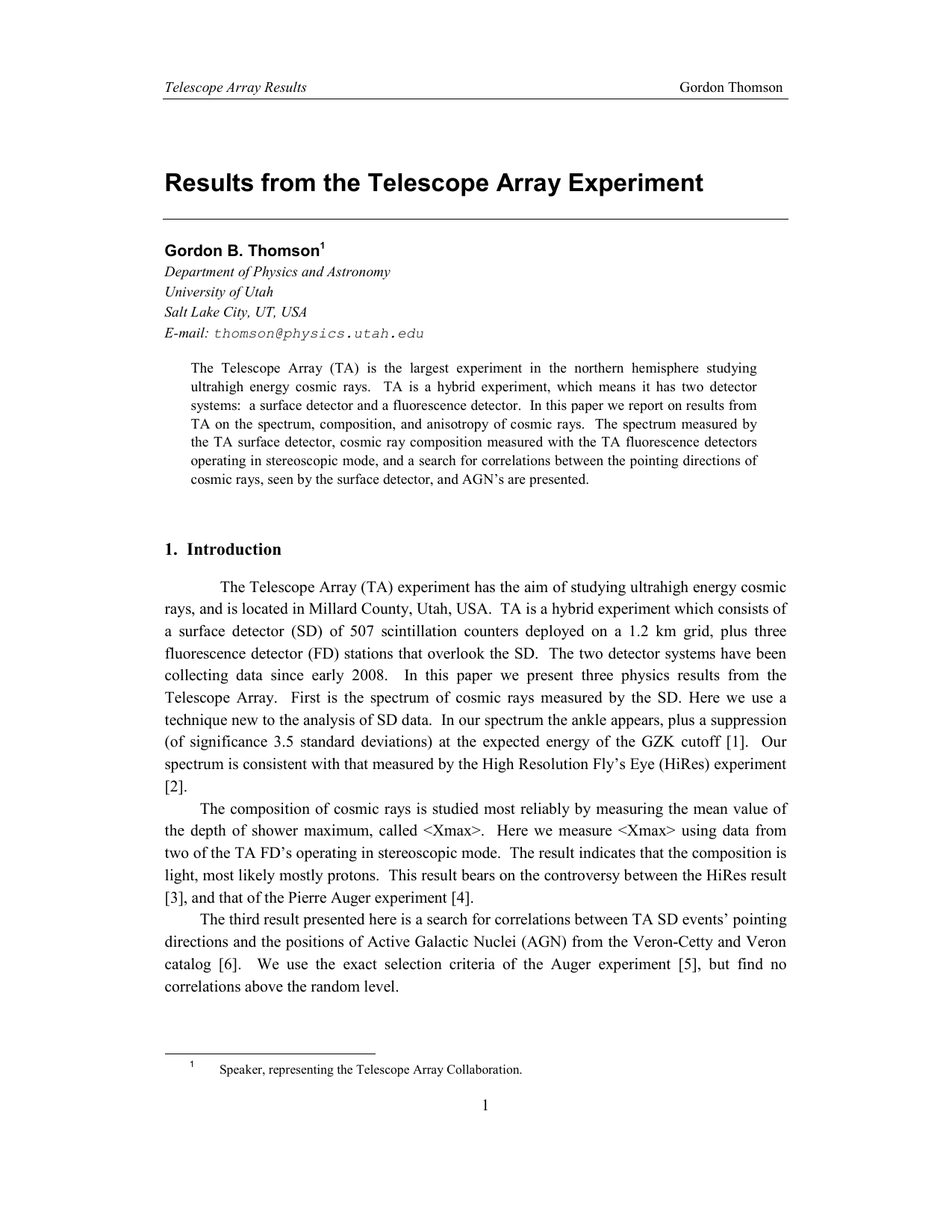 Results from the Telescope Array Experiment