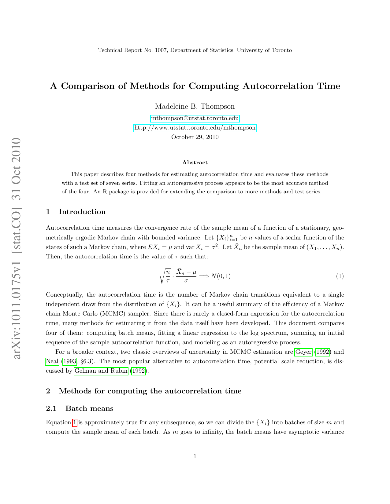 A Comparison of Methods for Computing Autocorrelation Time