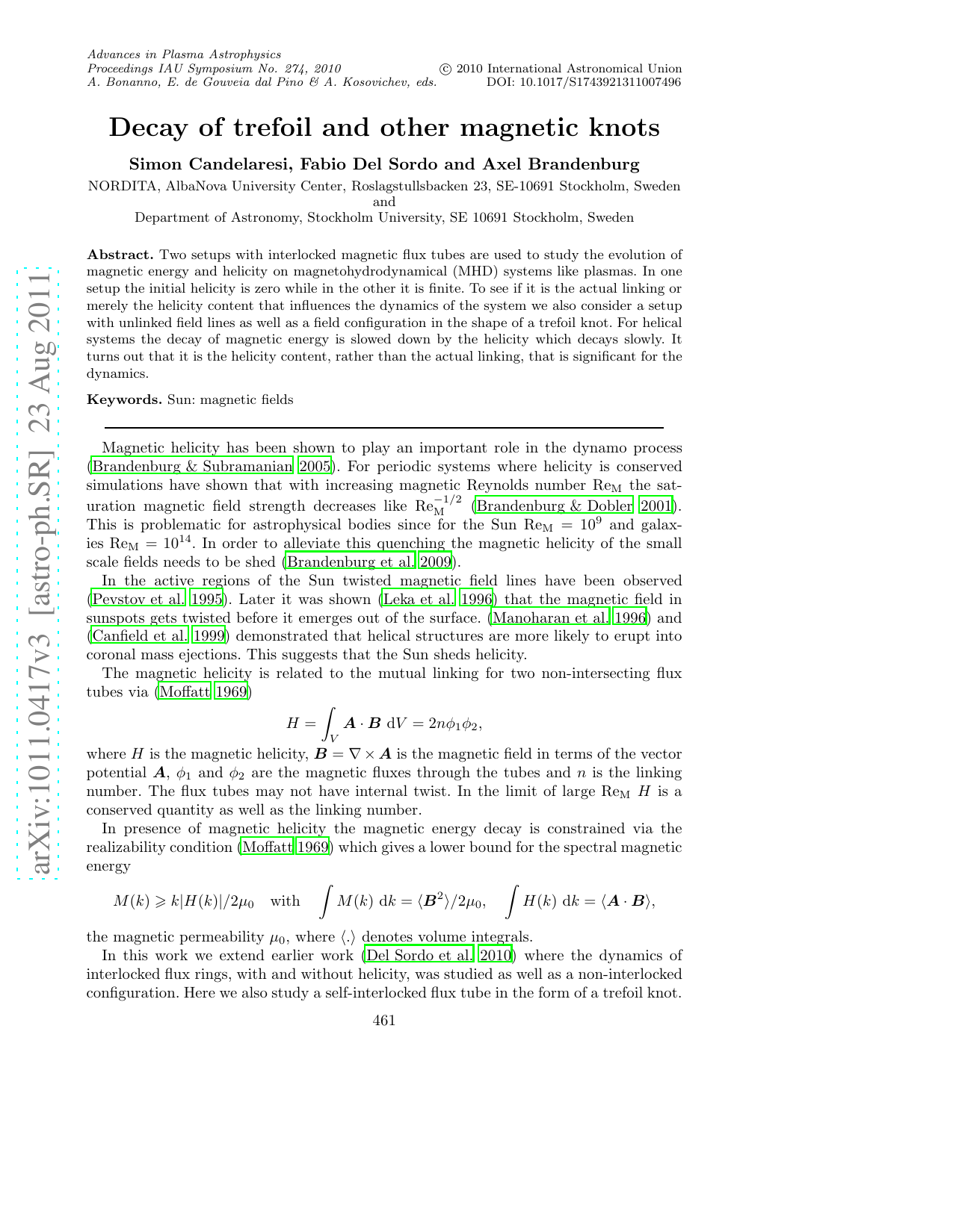 Decay of trefoil and other magnetic knots
