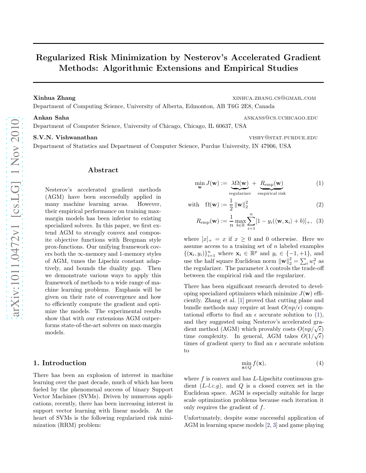 Regularized Risk Minimization by Nesterovs Accelerated Gradient Methods: Algorithmic Extensions and Empirical Studies