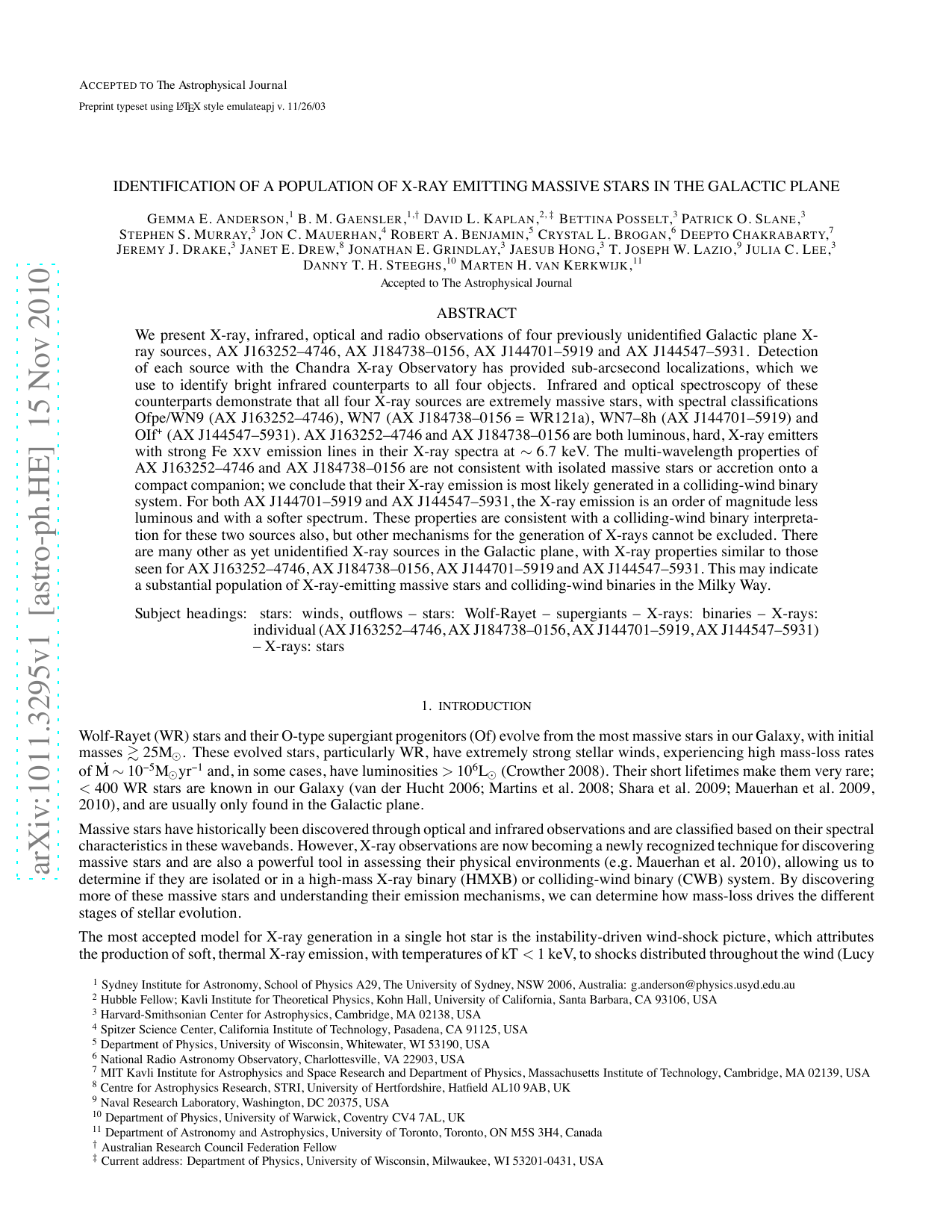Identification of a Population of X-ray Emitting Massive Stars in the   Galactic Plane