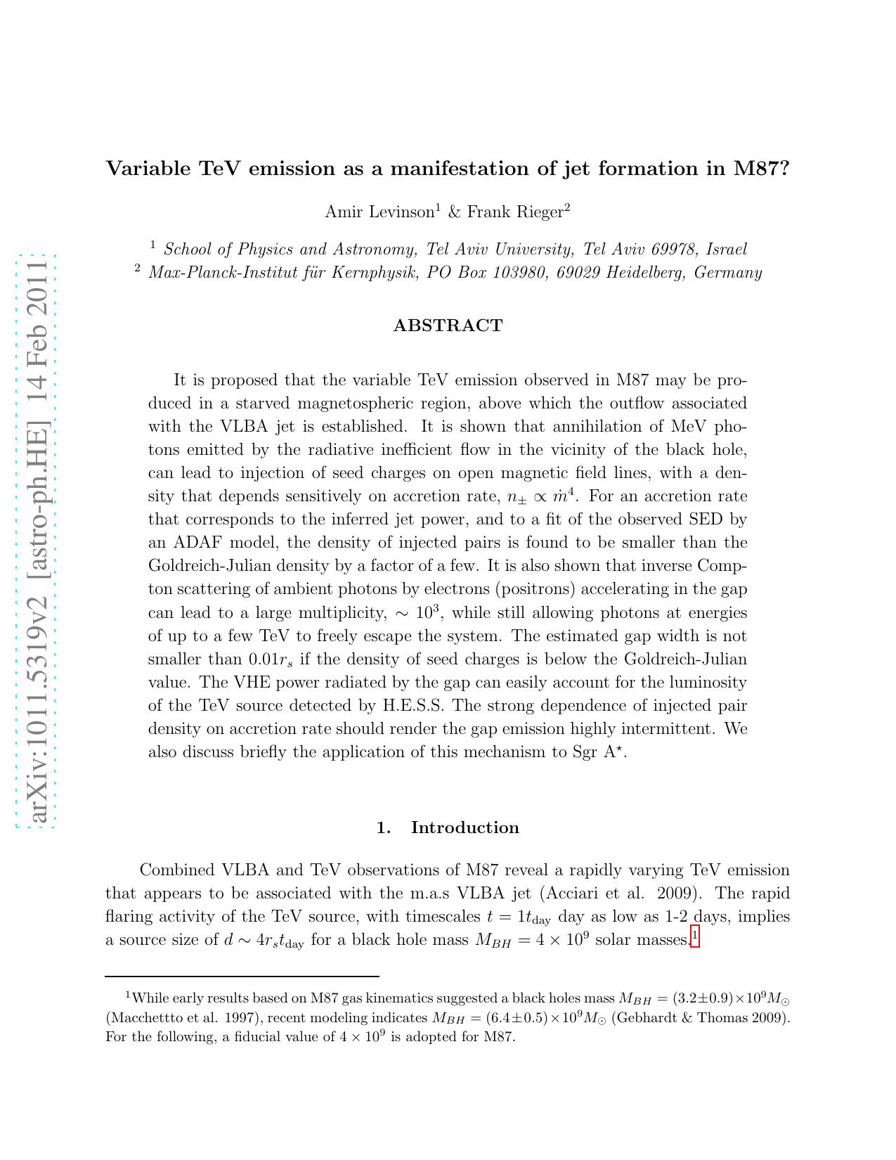 Variable TeV emission as a manifestation of jet formation in M87?