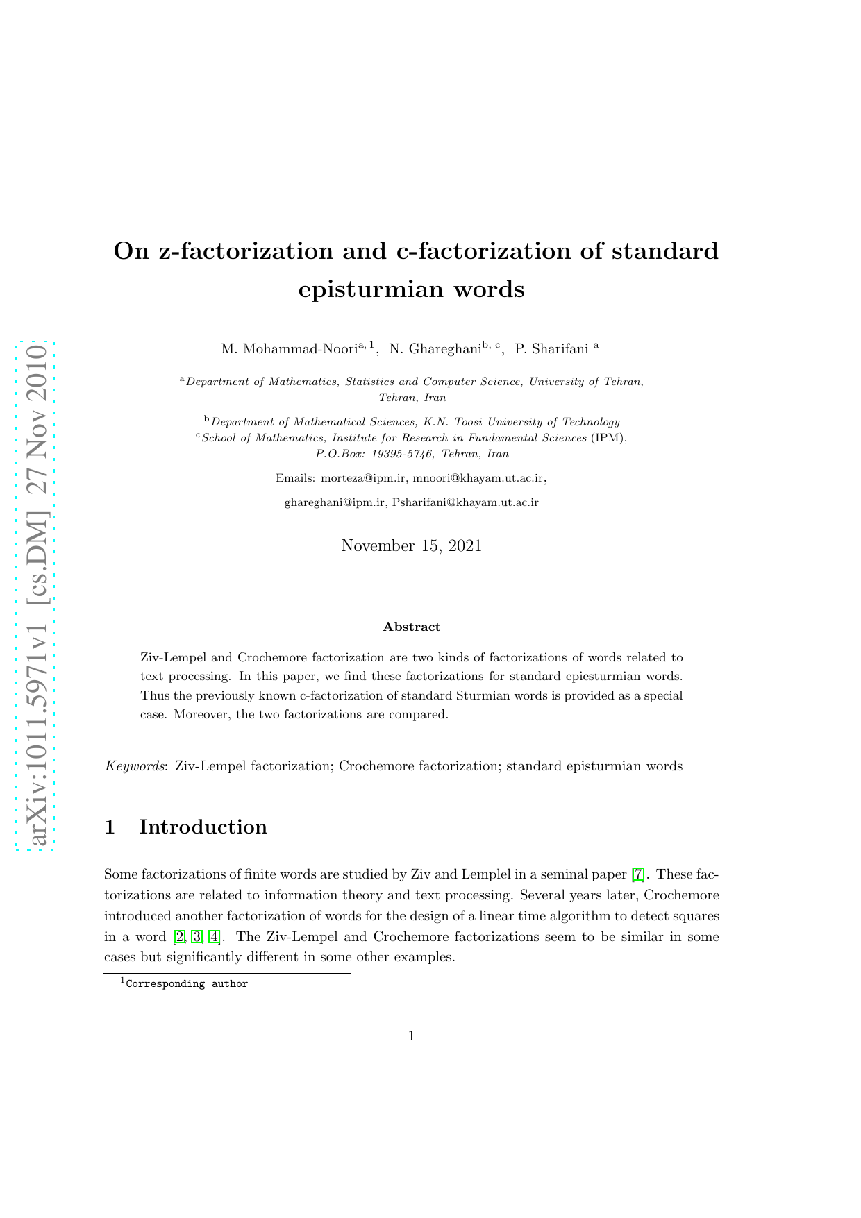 On z-factorization and c-factorization of standard episturmian words