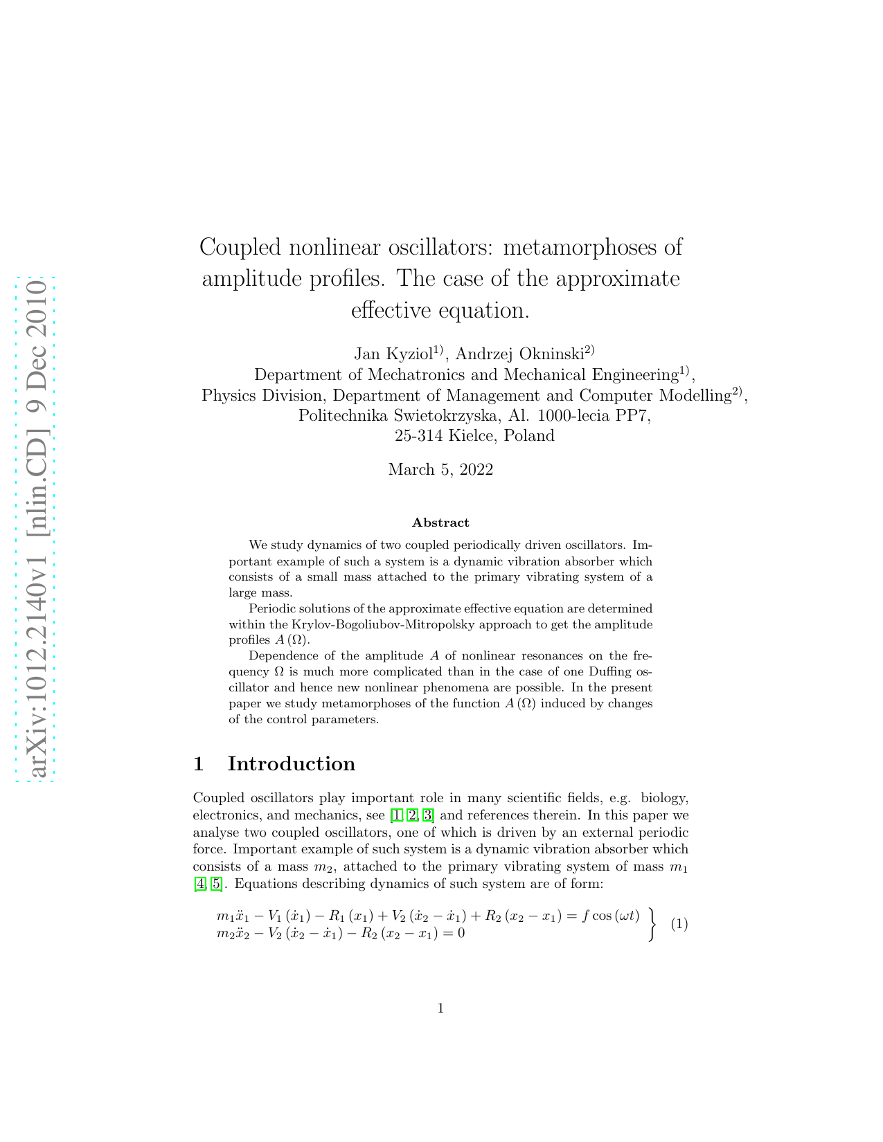 Coupled nonlinear oscillators: metamorphoses of amplitude profiles. The   case of the approximate effective equation