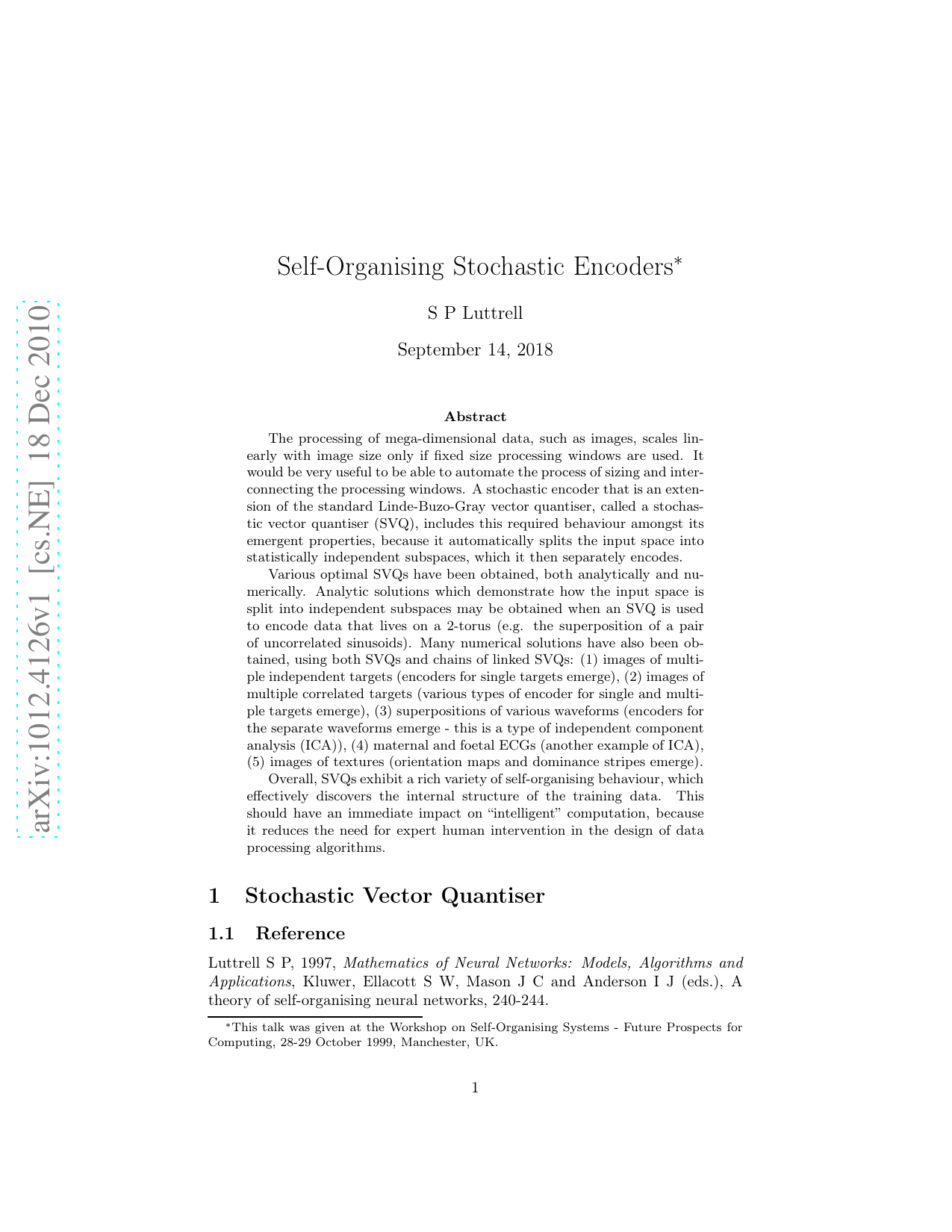 Self-Organising Stochastic Encoders