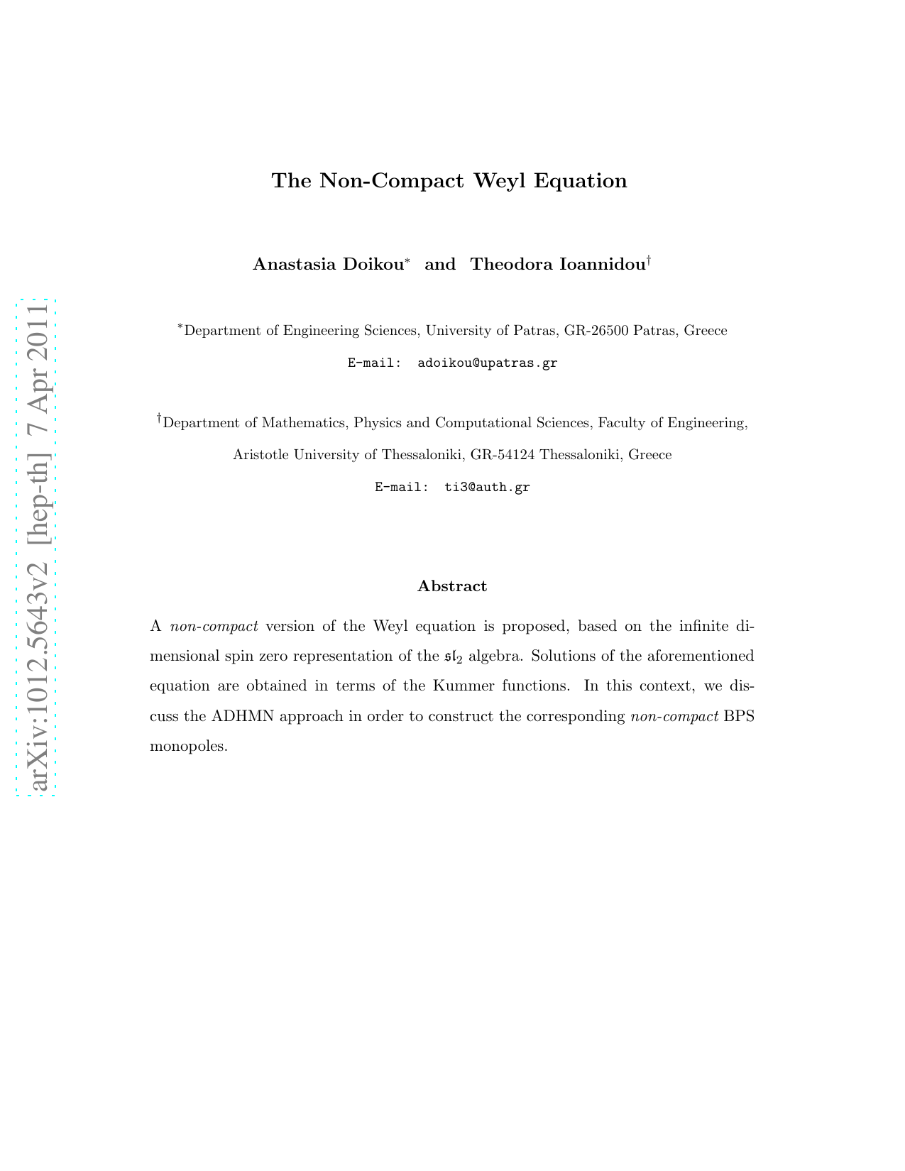 The Non-Compact Weyl Equation