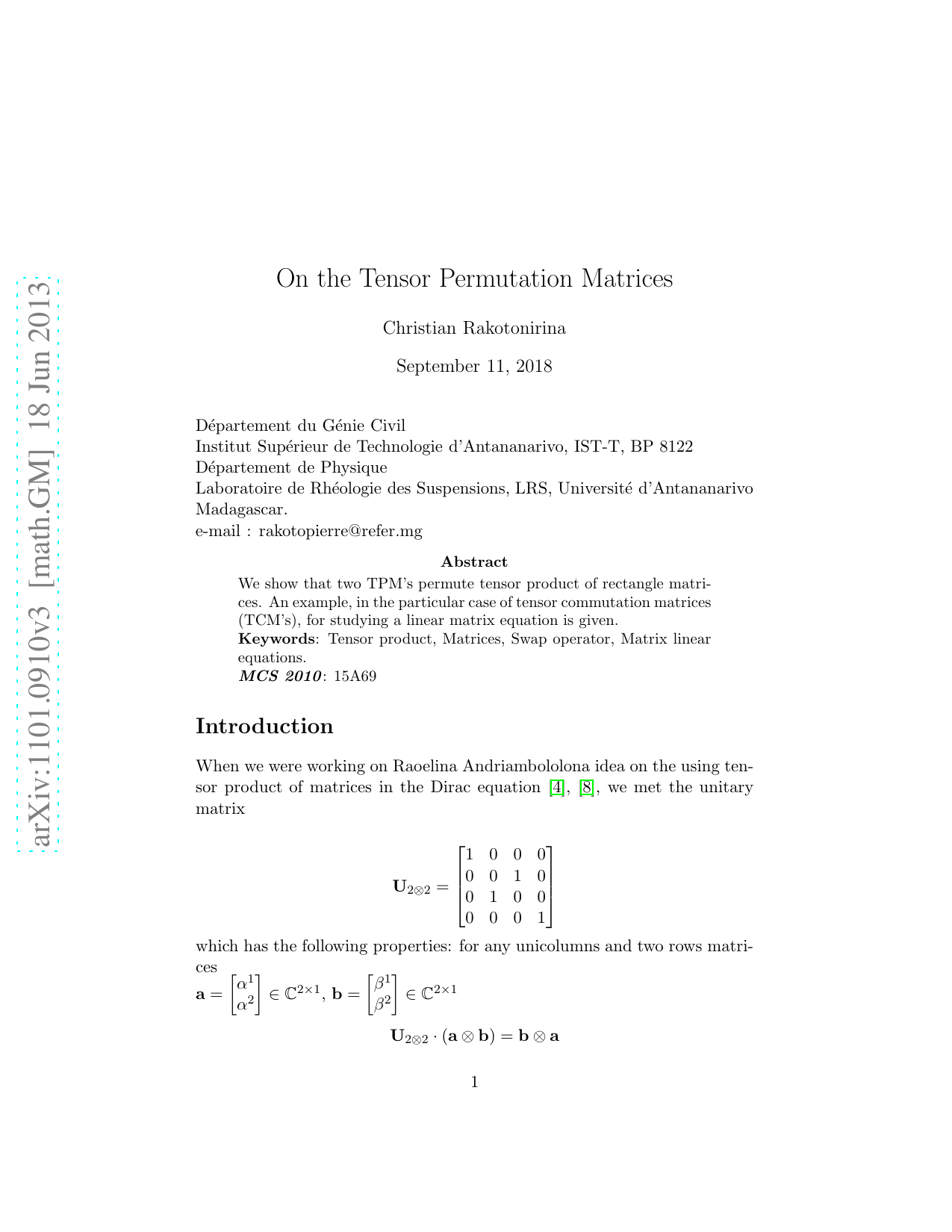On the tensor Permutation Matrices
