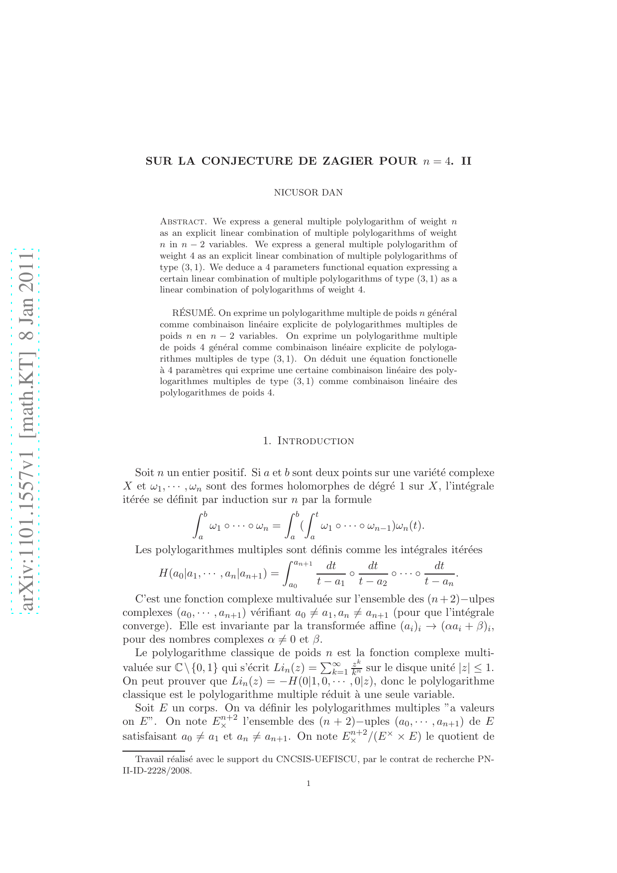 Sur la conjecture de Zagier pour n=4. II