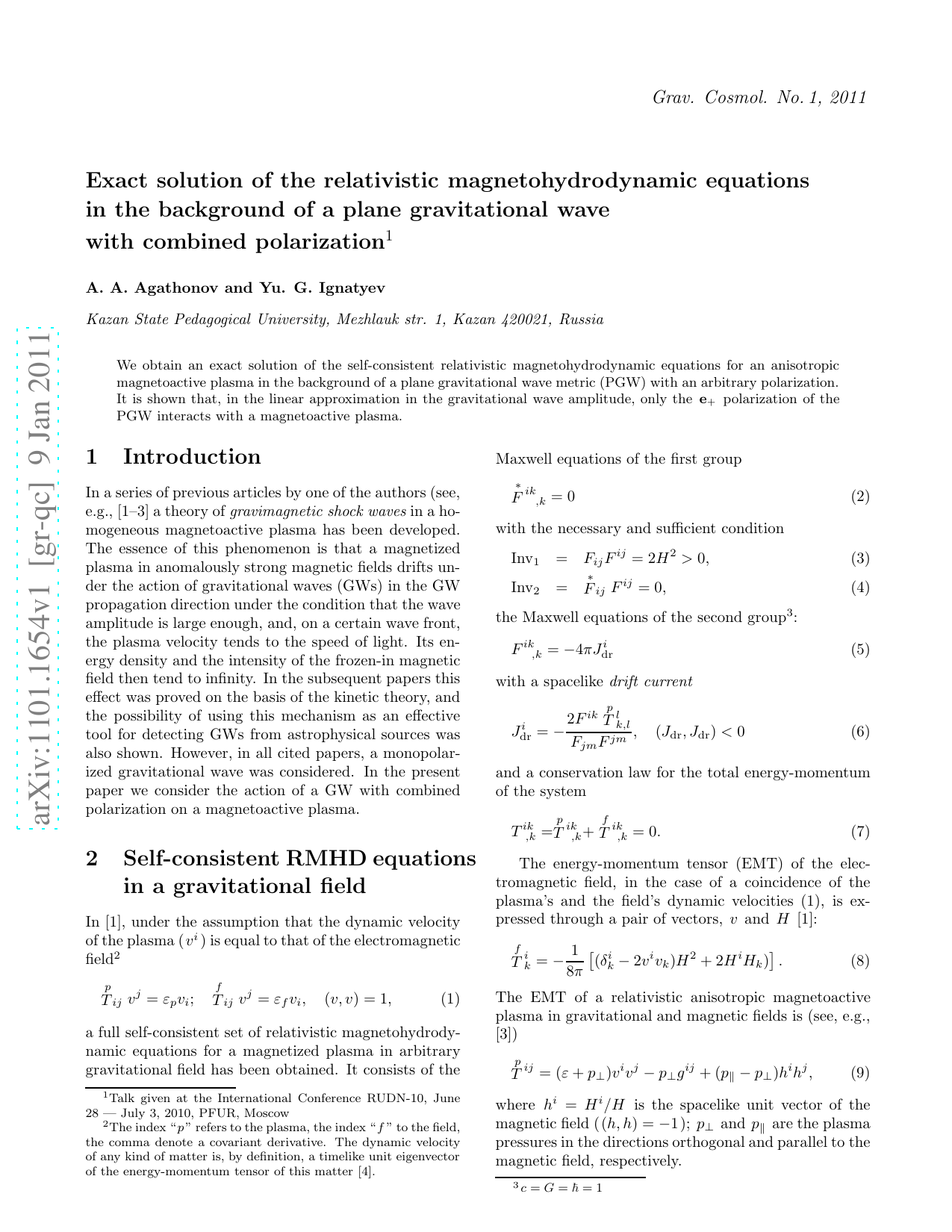 Exact solution of the relativistic magnetohydrodynamic equations in the   background of a plane gravitational wave with combined polarization